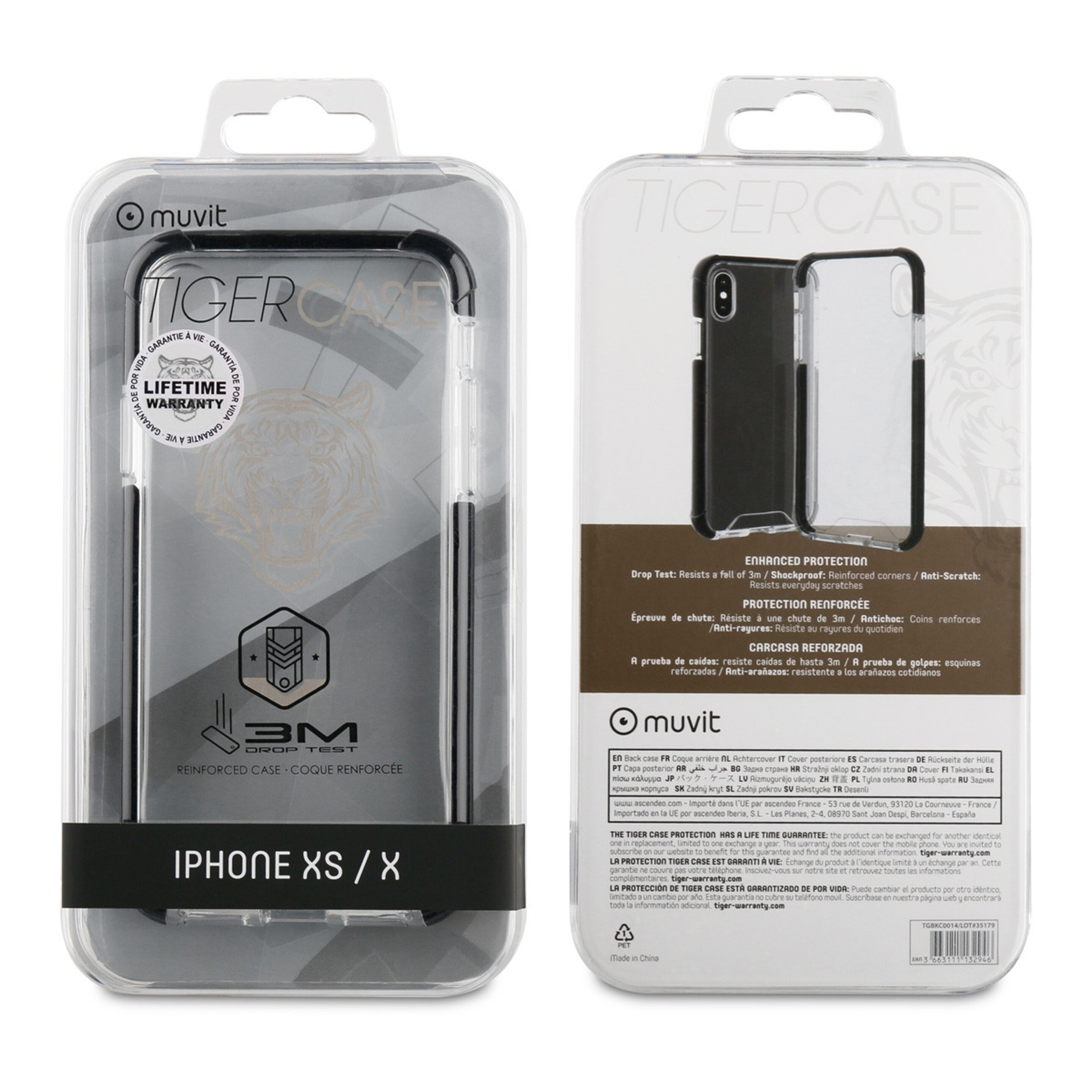 Muvit Tiger Hard Funda Apple Iphone Xs/x Shockproof 3m Transparente + Borde Negro