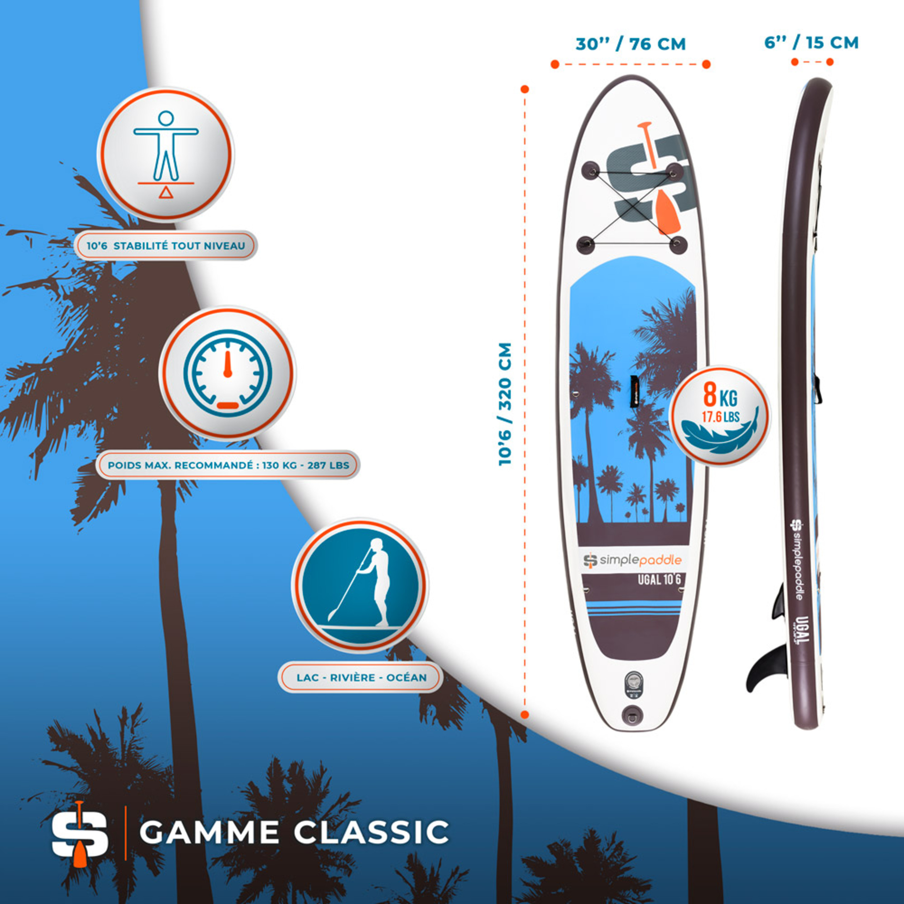Prancha Insuflável Simple Paddle Ugal - Azul - Prancha Paddle Surf | Sport Zone MKP