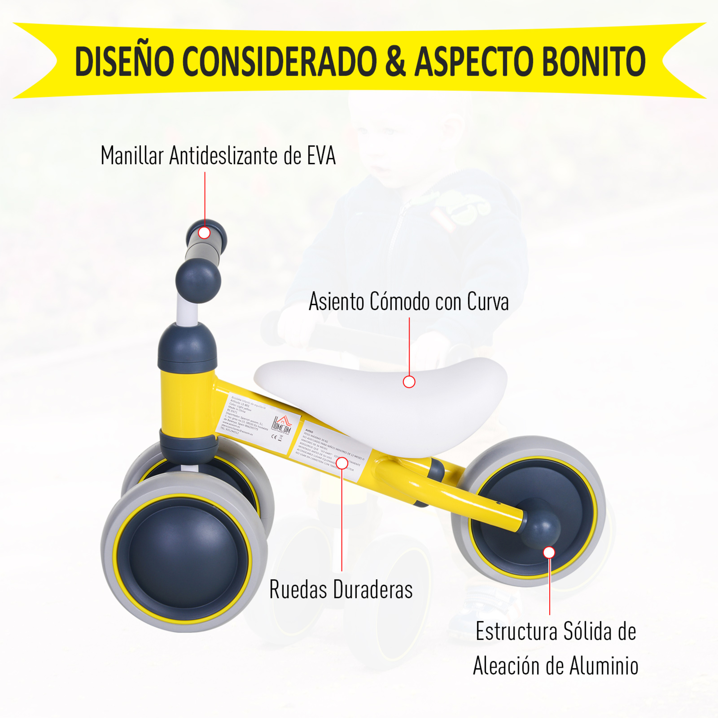 Triciclo Bicicleta Sin Pedales Para Niños +18 Meses Homcom®