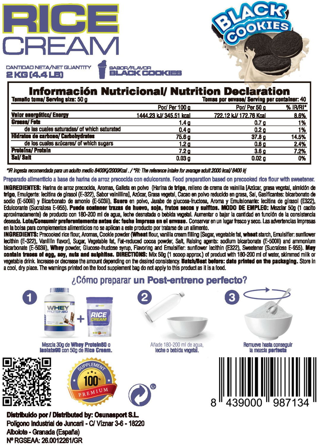 Rice Cream (crema De Arroz Precocida) - 2kg De Mm Supplements Sabor Black Cookies