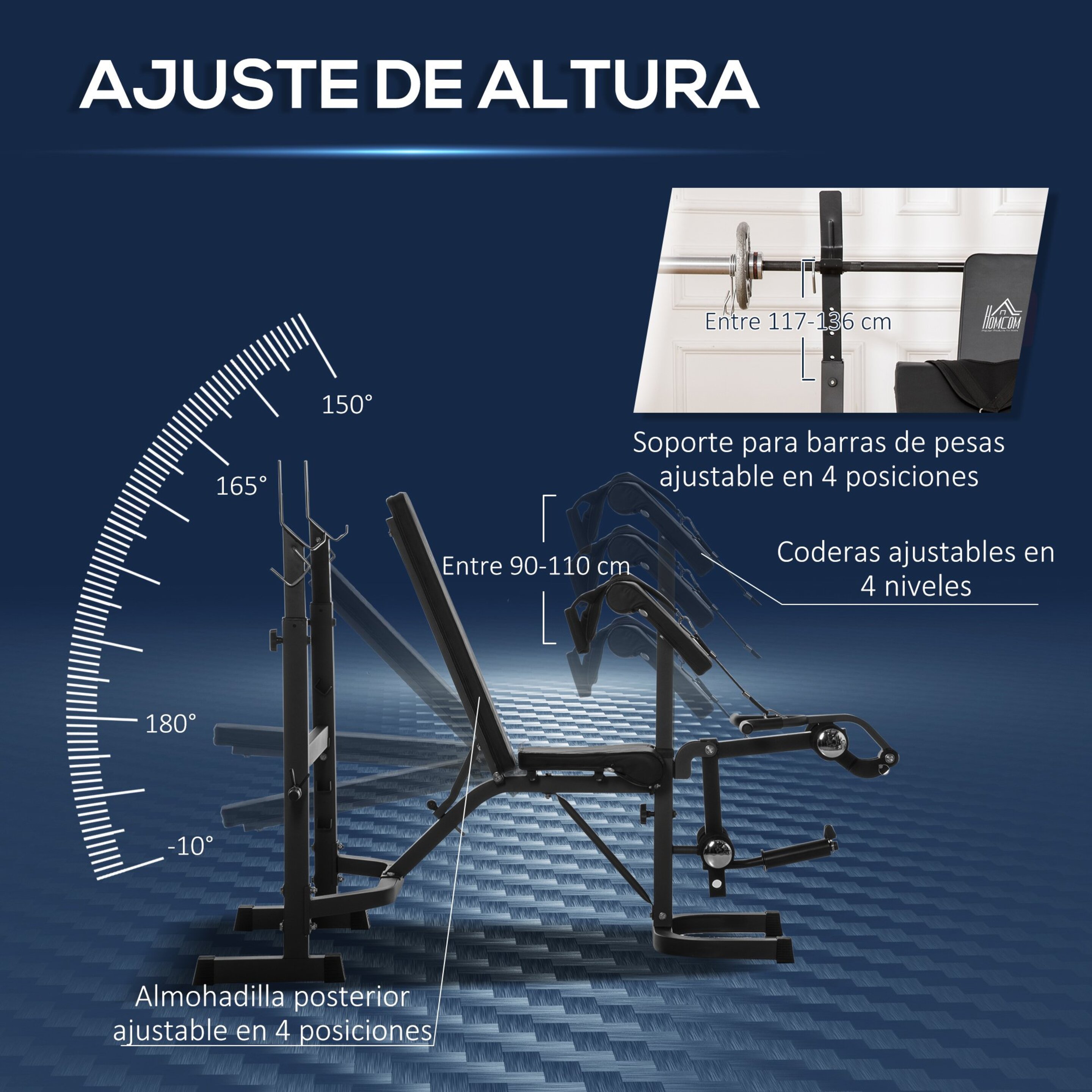 Banco De Musculación Inclinable Homcom Acero Pu, 187x140x136cm