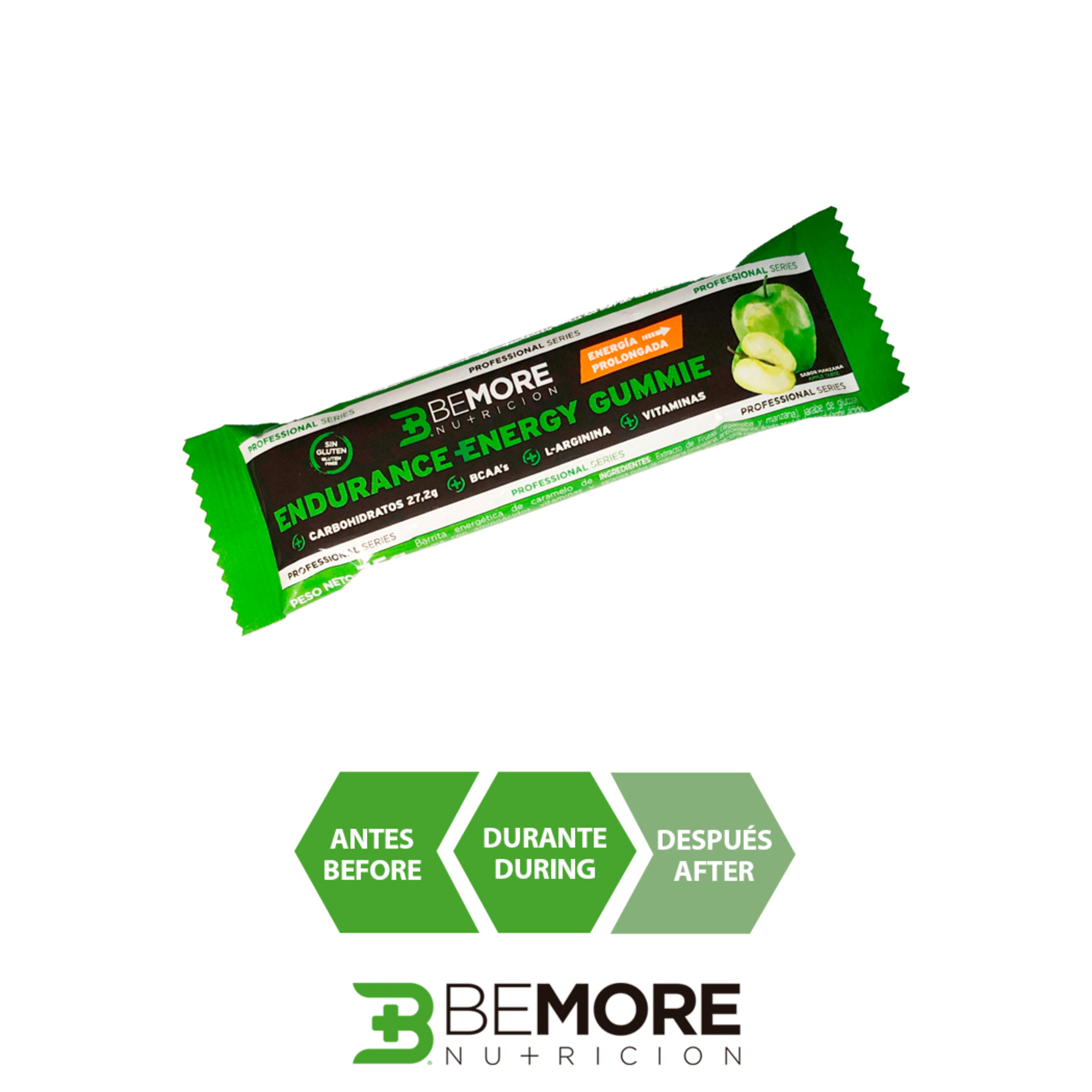 Endurance +energy Gummie Bar. Energía Prolongada. Sin Alérgenos. Sabor Manzana. 24 Uds