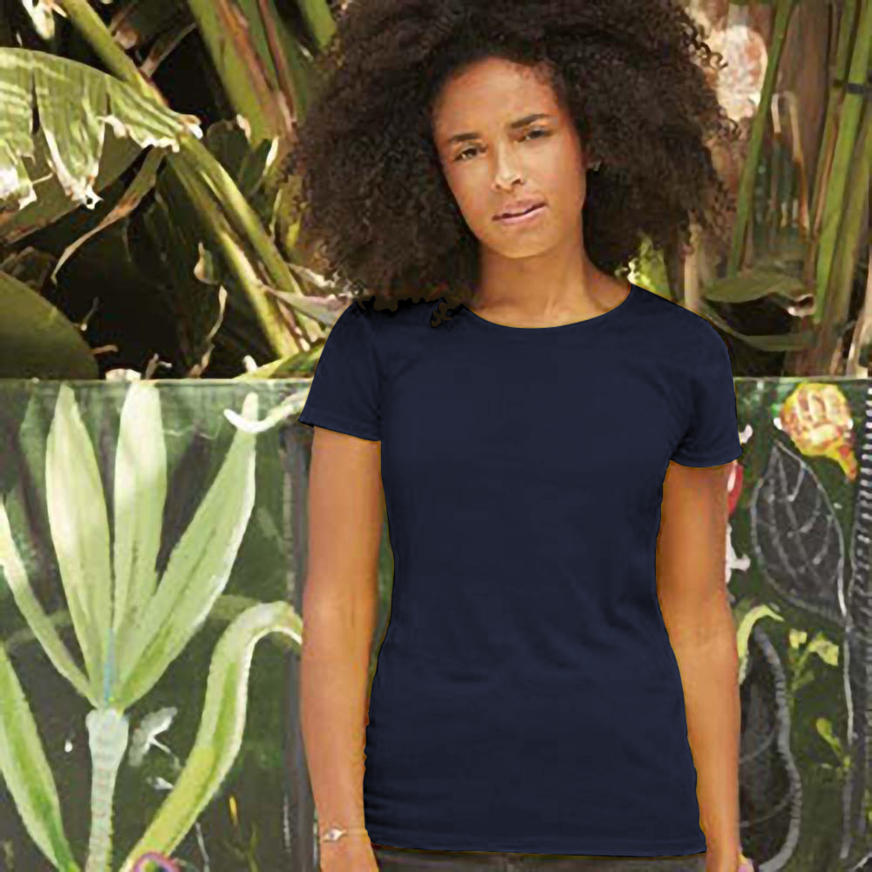 Camiseta Ajustada Fruit Of The Loom Ladyfit - Azul Marino  MKP