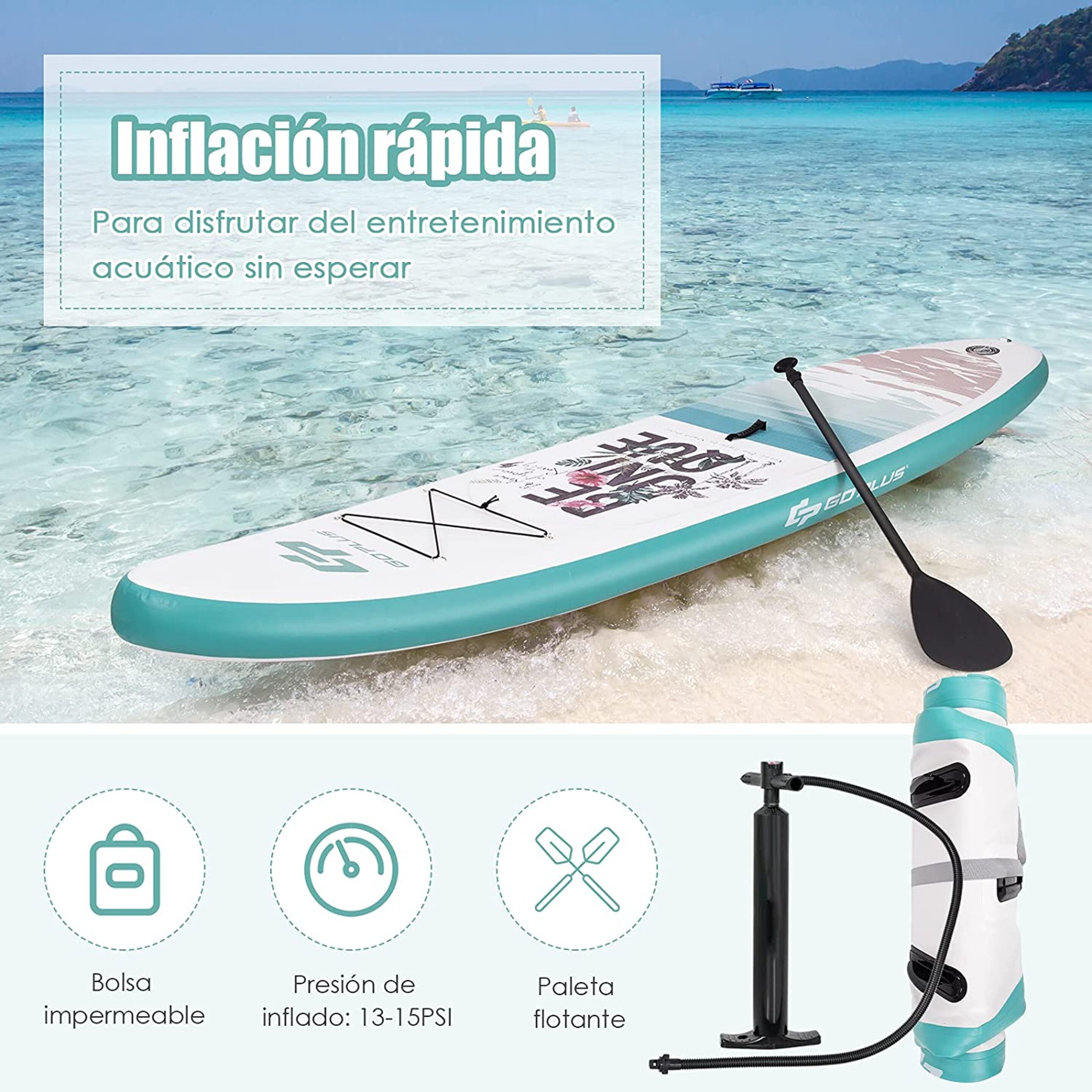 Tabla De Paddle Inflable 320 X 76 X 15 Cm Sup Costway - Blanco/Verde  MKP