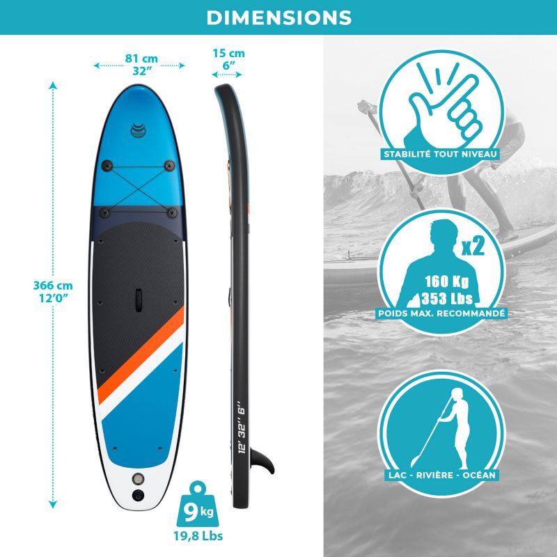 Tabla Paddle Surf Hinchable Adrn Two 12' Con Inflador, Remo, Leash Y Mochila  MKP
