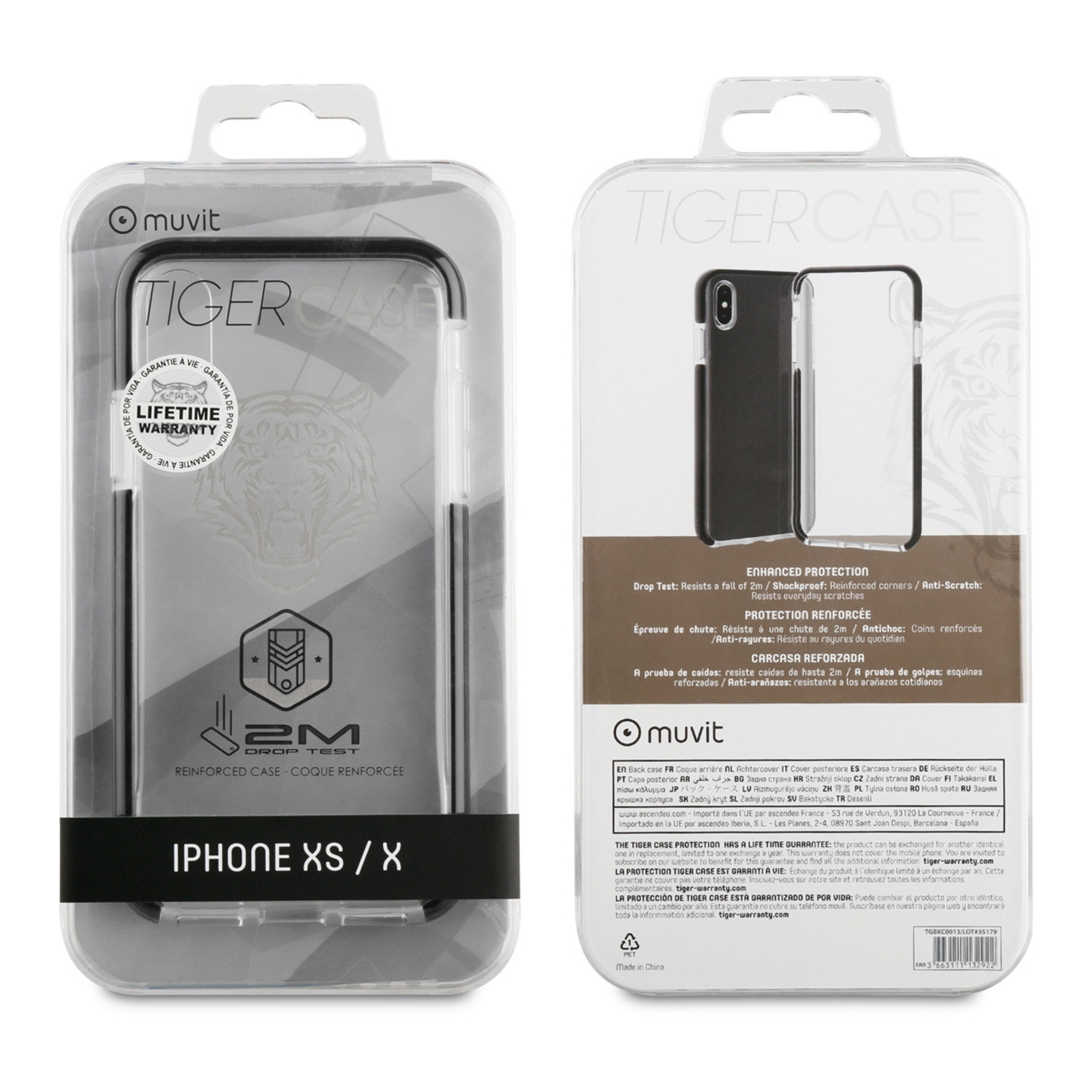 Muvit Tiger Soft Funda Apple Iphone Xs/x Shockproof 2m Transparente + Borde Negro - negro  MKP