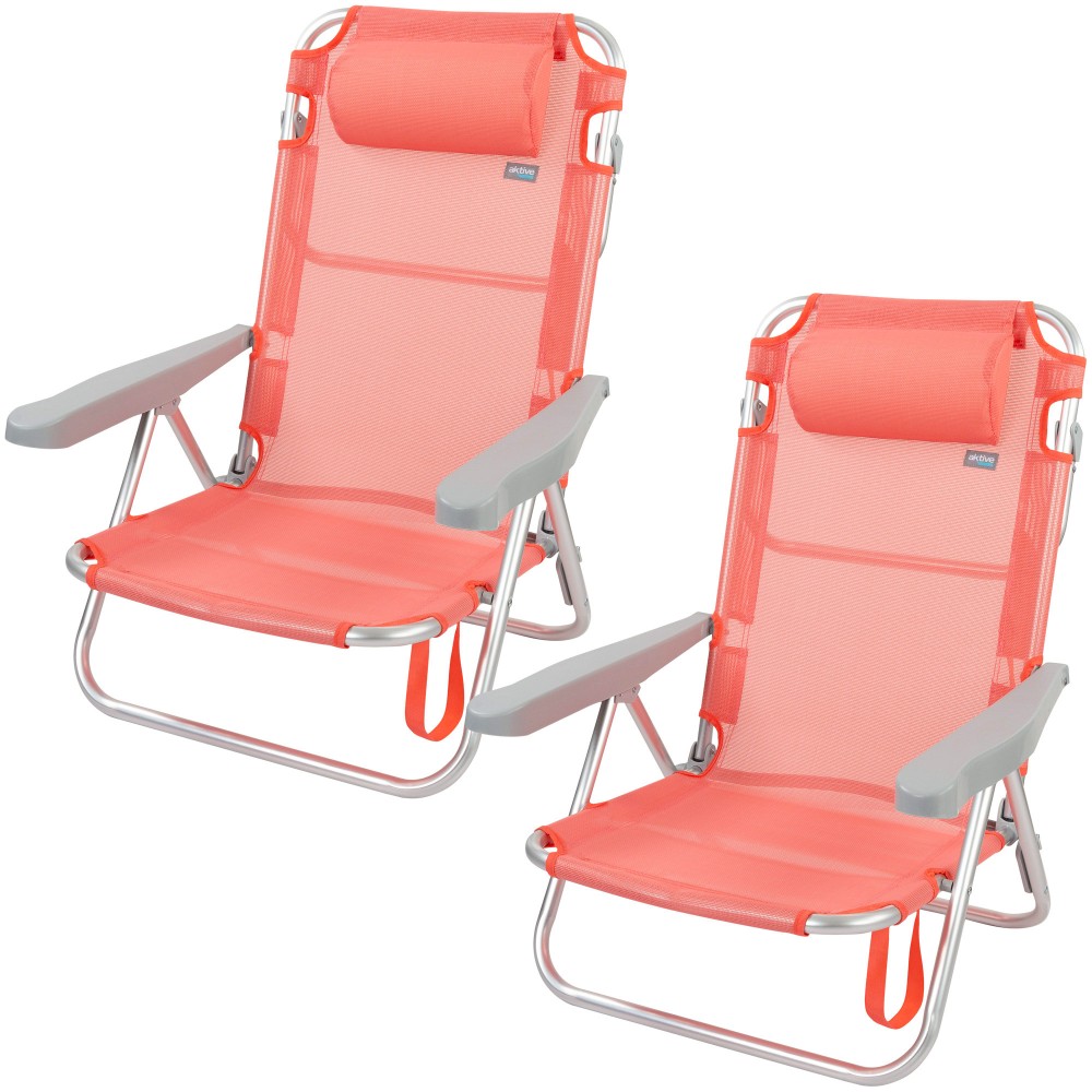 Saving Pack 2 Cadeiras De Praia Multiposições Flamingo Com Almofada 48x45,5x84 Cm Aktive - coral - 