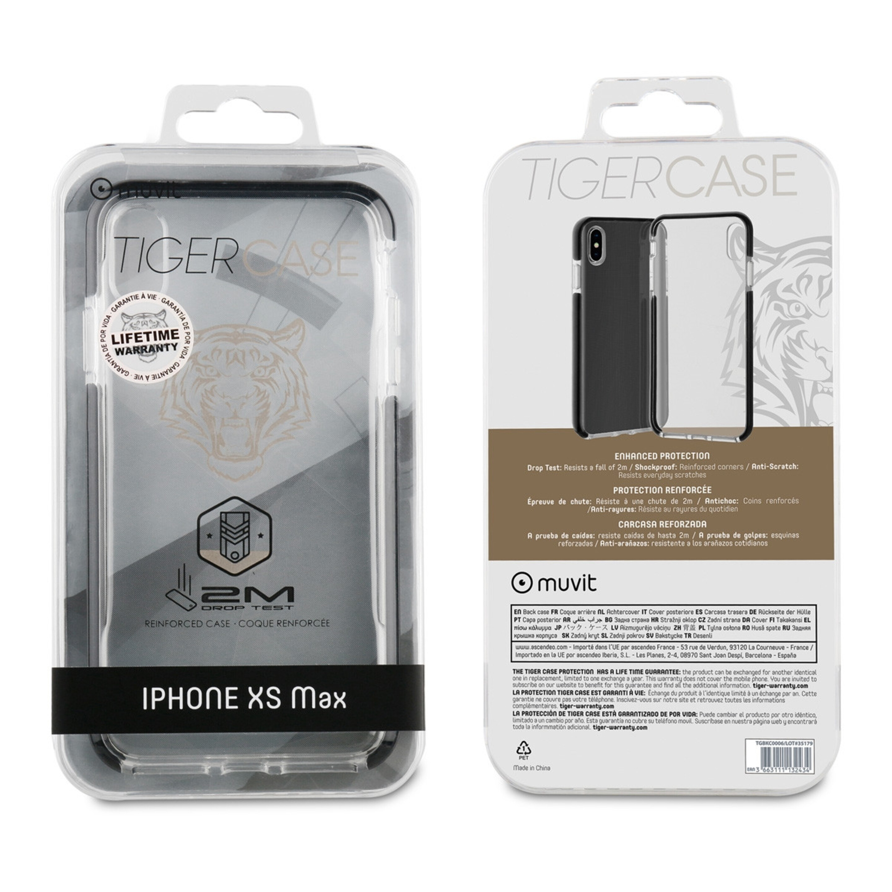 Muvit Tiger Soft Funda Apple Iphone Xs Max Shockproof 2m Transparente + Borde Negro