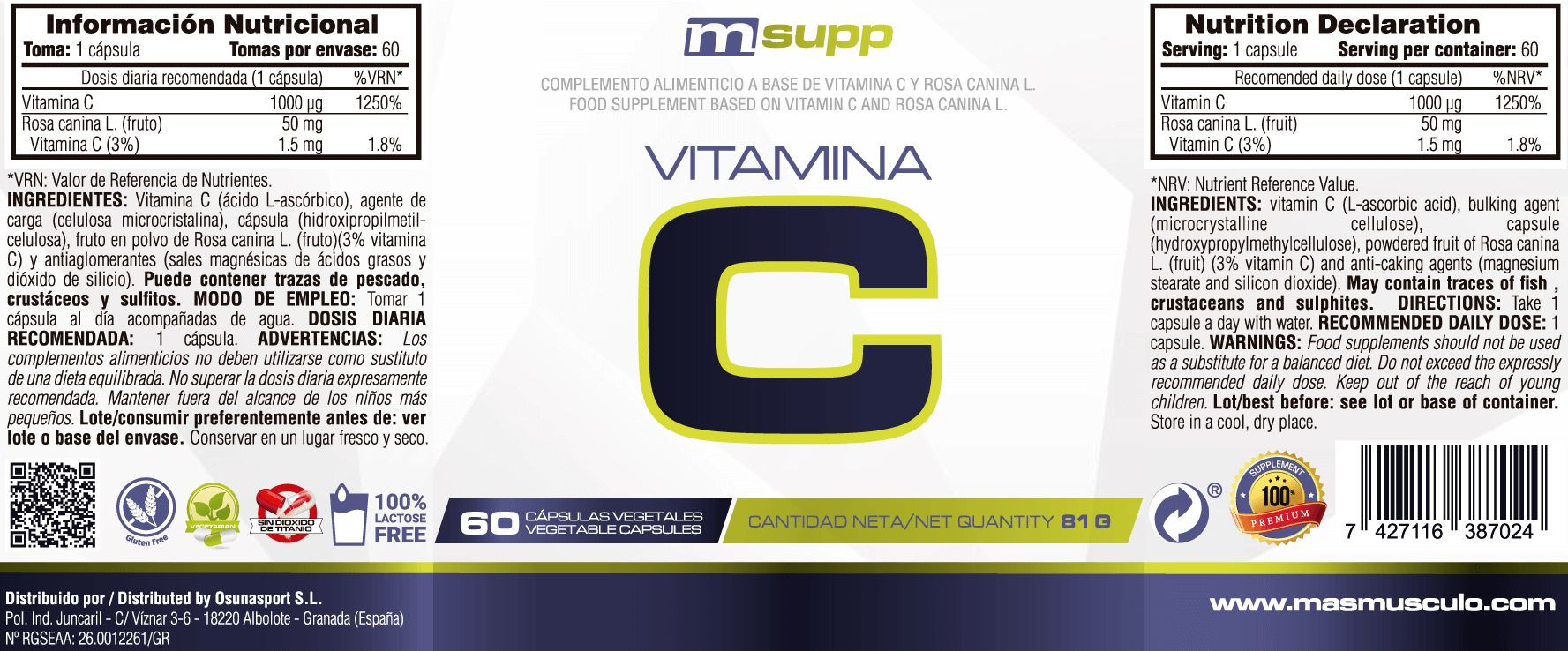 Vitamina C - 60 Cápsulas Vegetales De Mm Supplements