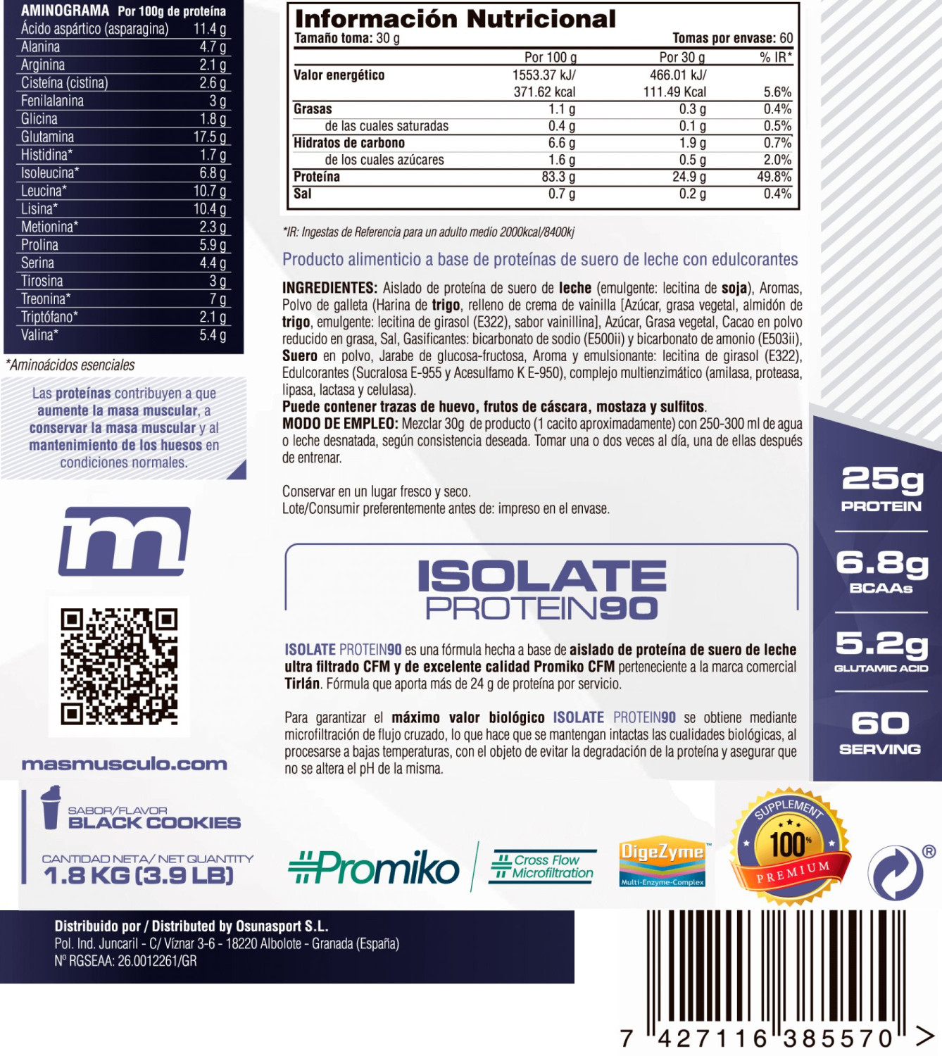 Isolate 90 Cfm - 1,8 Kg De Mm Supplements Sabor Black Cookies