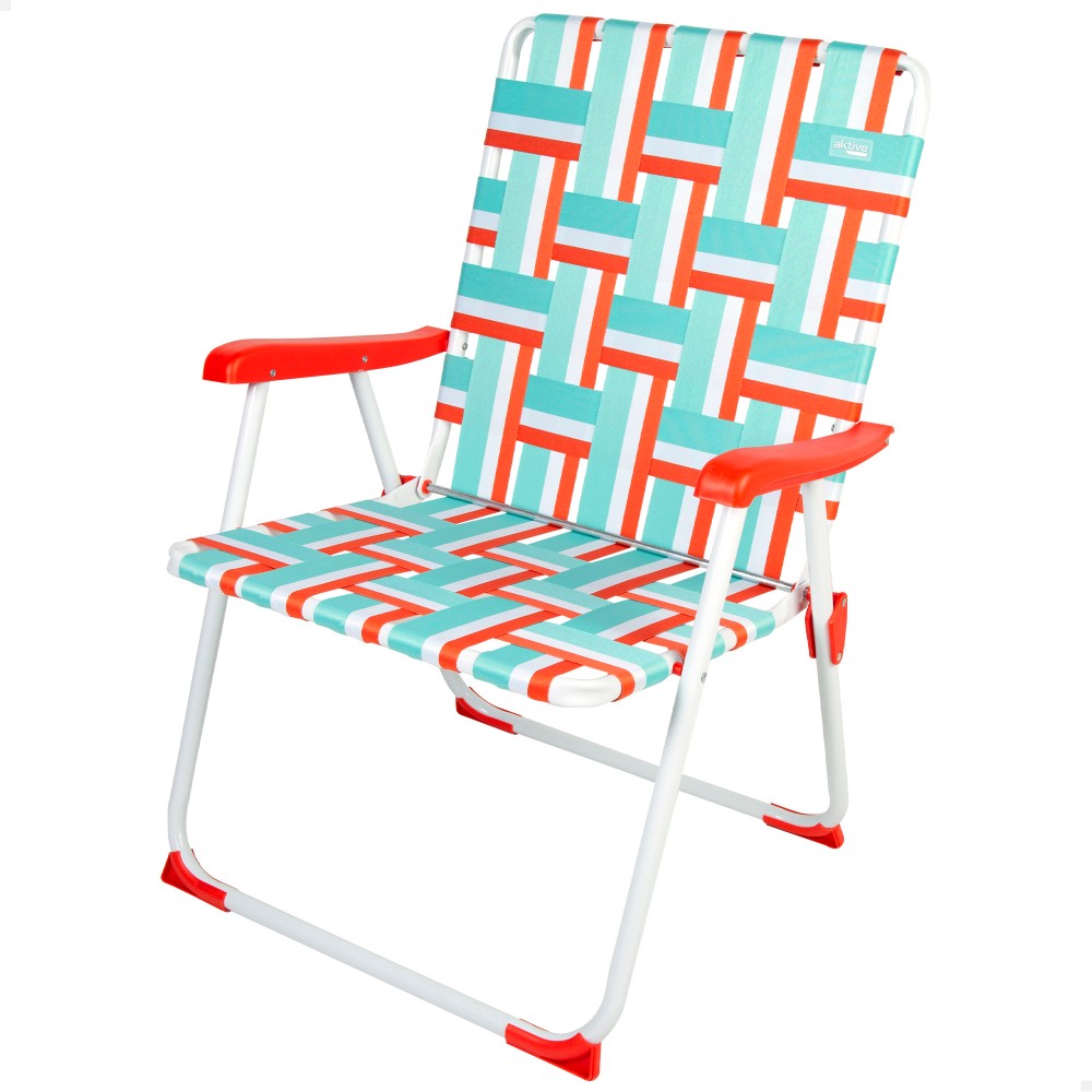 Aktive Cadeira De Praia Dobrável Assento E Encosto Xxl Estilo Retro Poliéster Multicolorido Cruz