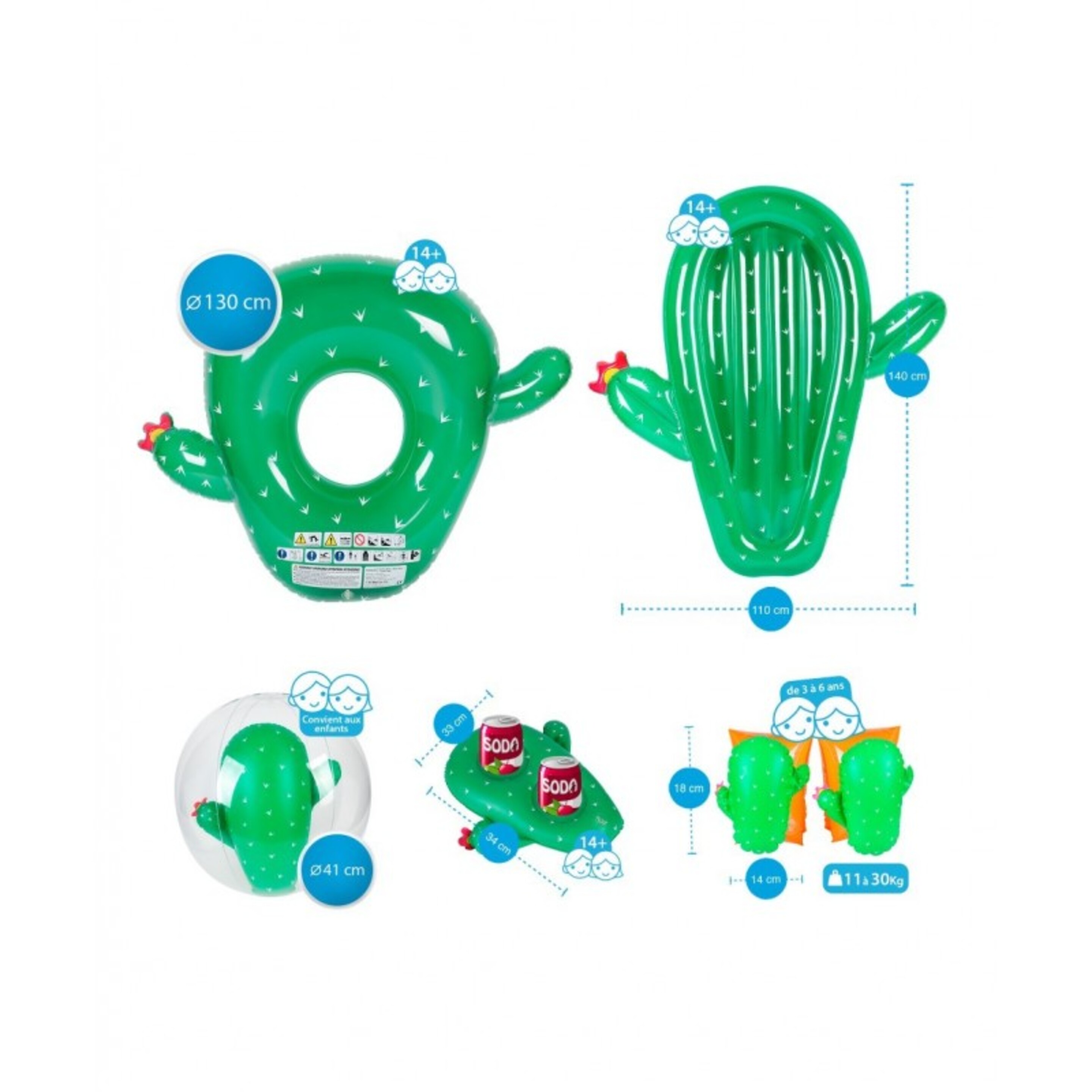 Manguitos 3-6 Años + 2 Flotadores + Posavaso + Pelota Hinchable Para Piscina Y Playa Pack Cactus