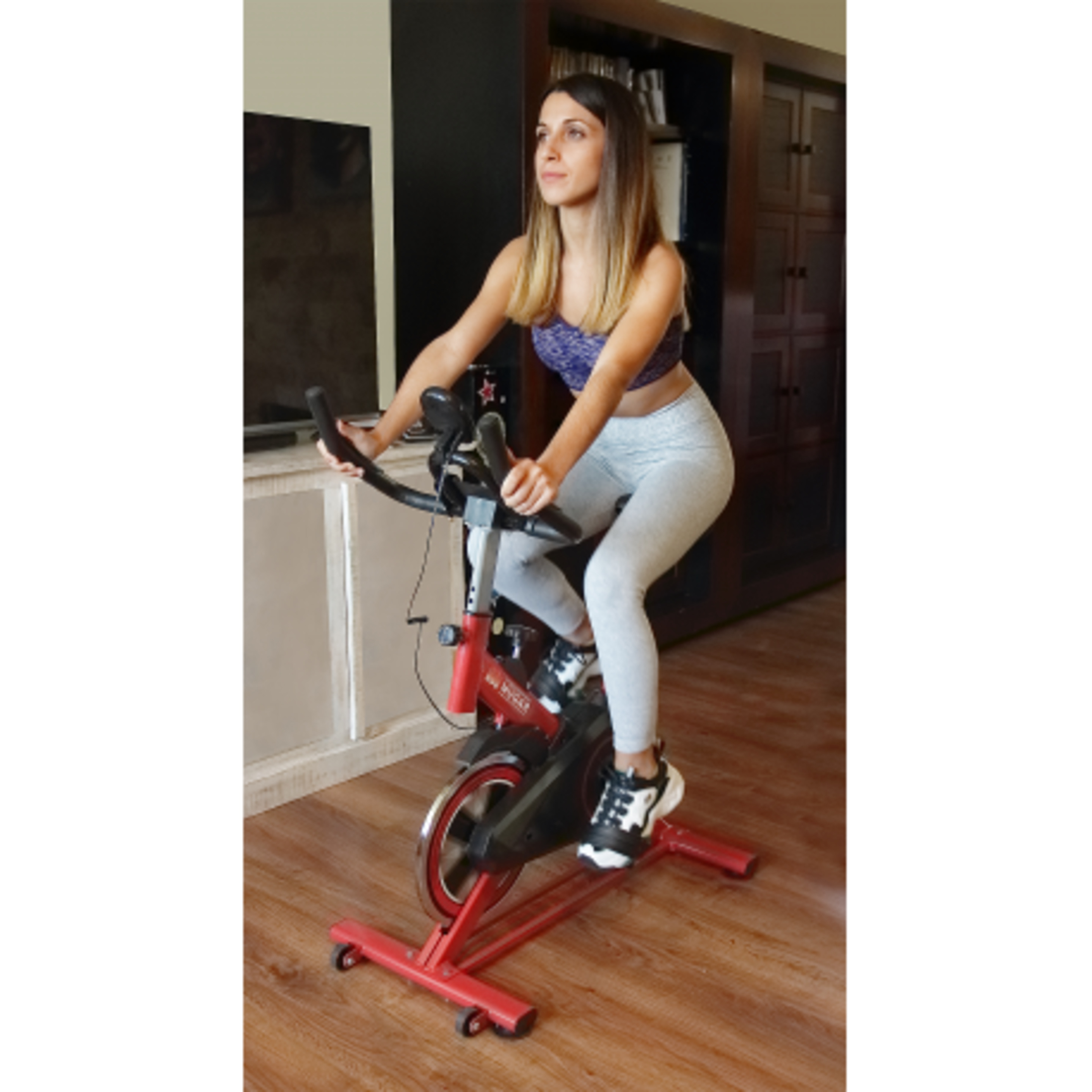 Bicicleta Estática Spinning Mg-300, Talla S, Roja