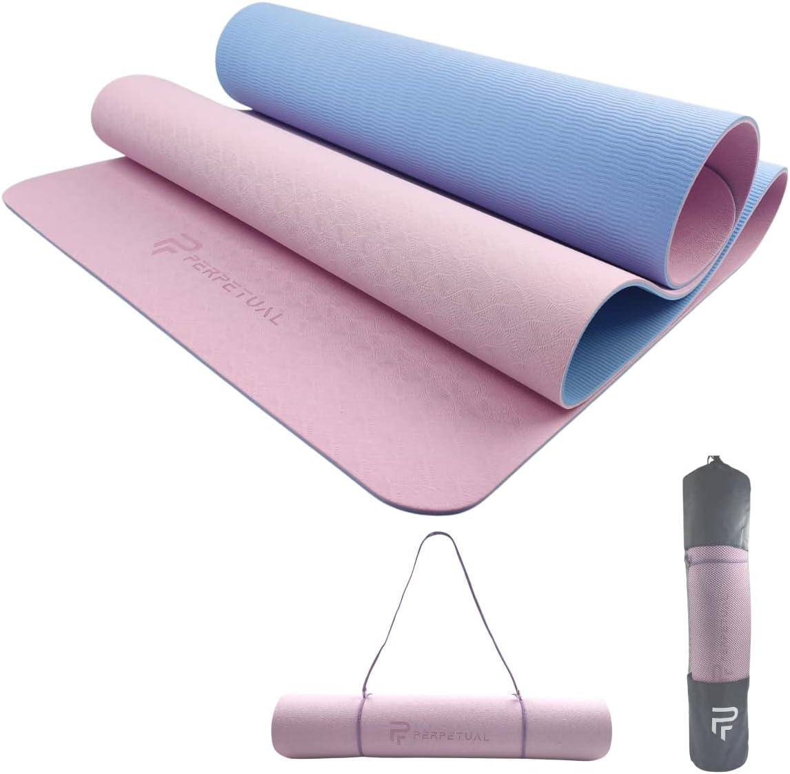Esterilla Perpetual De Yoga Y Pilates Antideslizante De 6mm Con Correa Y Bolsa De Transporte - azul-rosa-claro - 