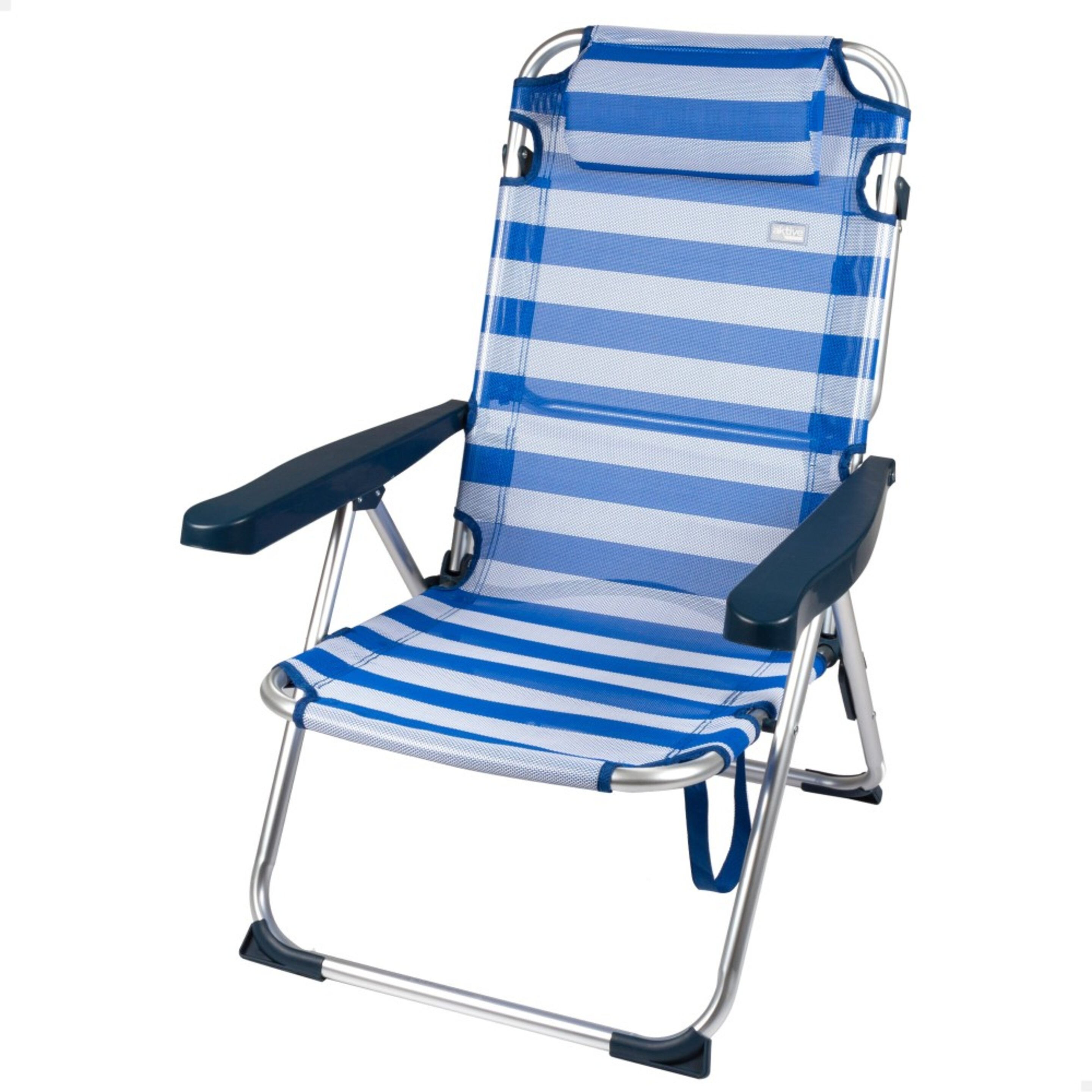 Cadeira De Praia E Espreguiçadeira 2 Em 1 Dobrável Listrado C/almofada Aktive - azul - 
