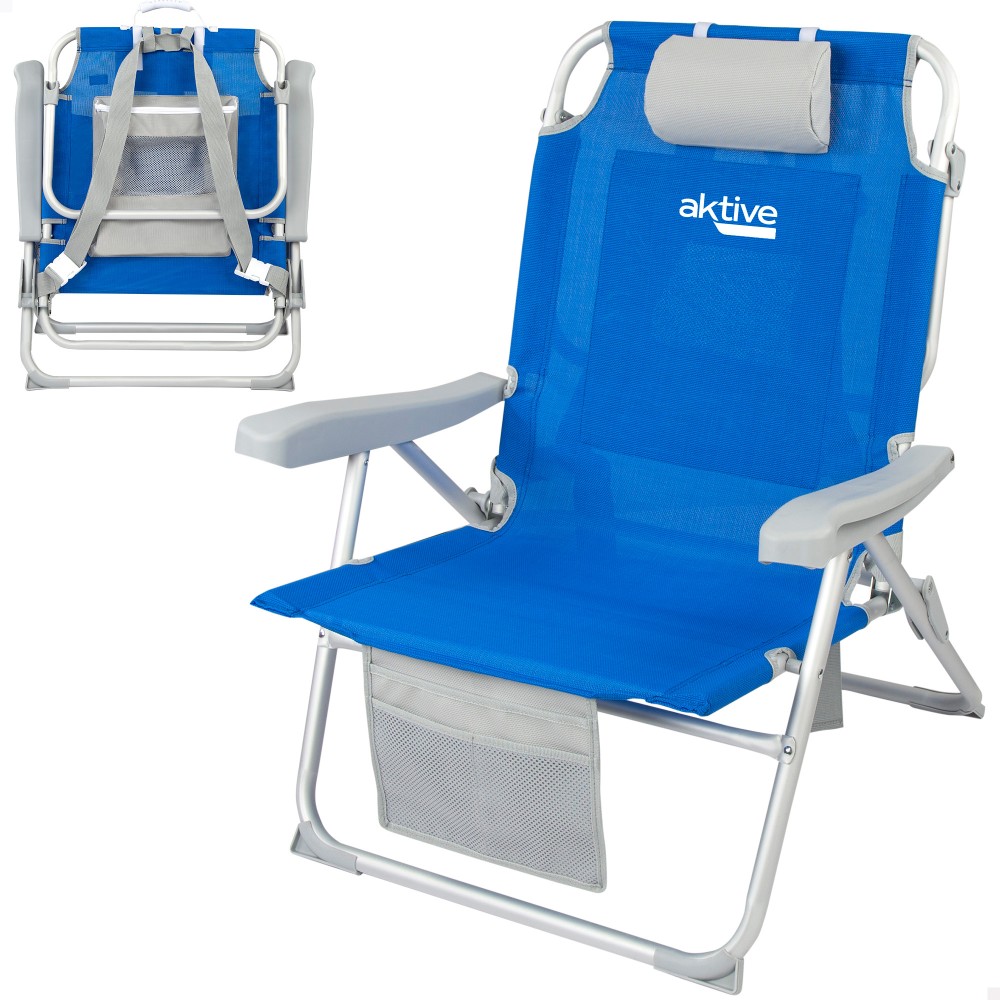 Cadeira De Praia Mochila Ultraistente Xl 110 Kg C/almofada, Bolsa E Bolso Aktive - azul - 