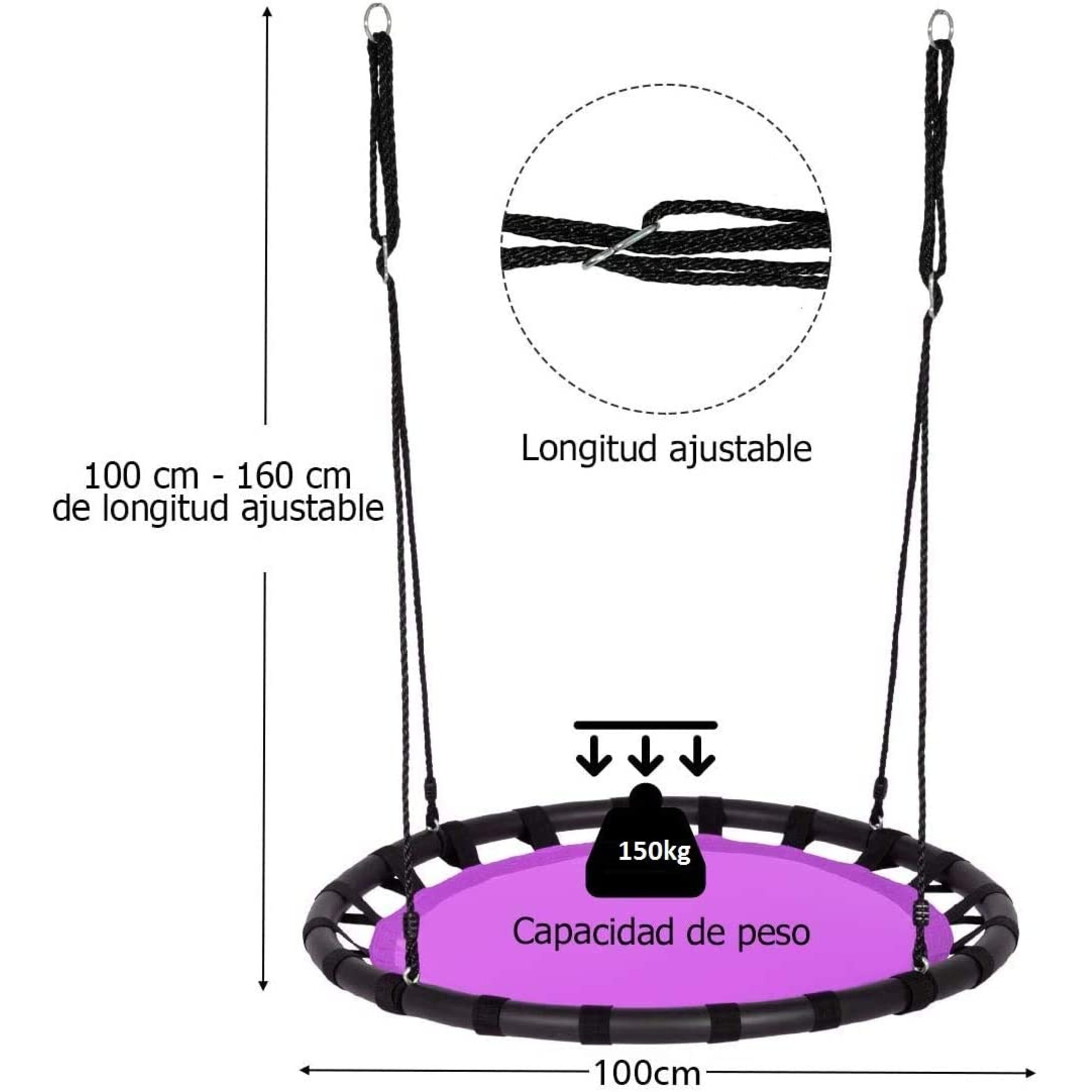 Columpio Nido De 100cm Redondo 100-160cm Carga Hasta 150kg