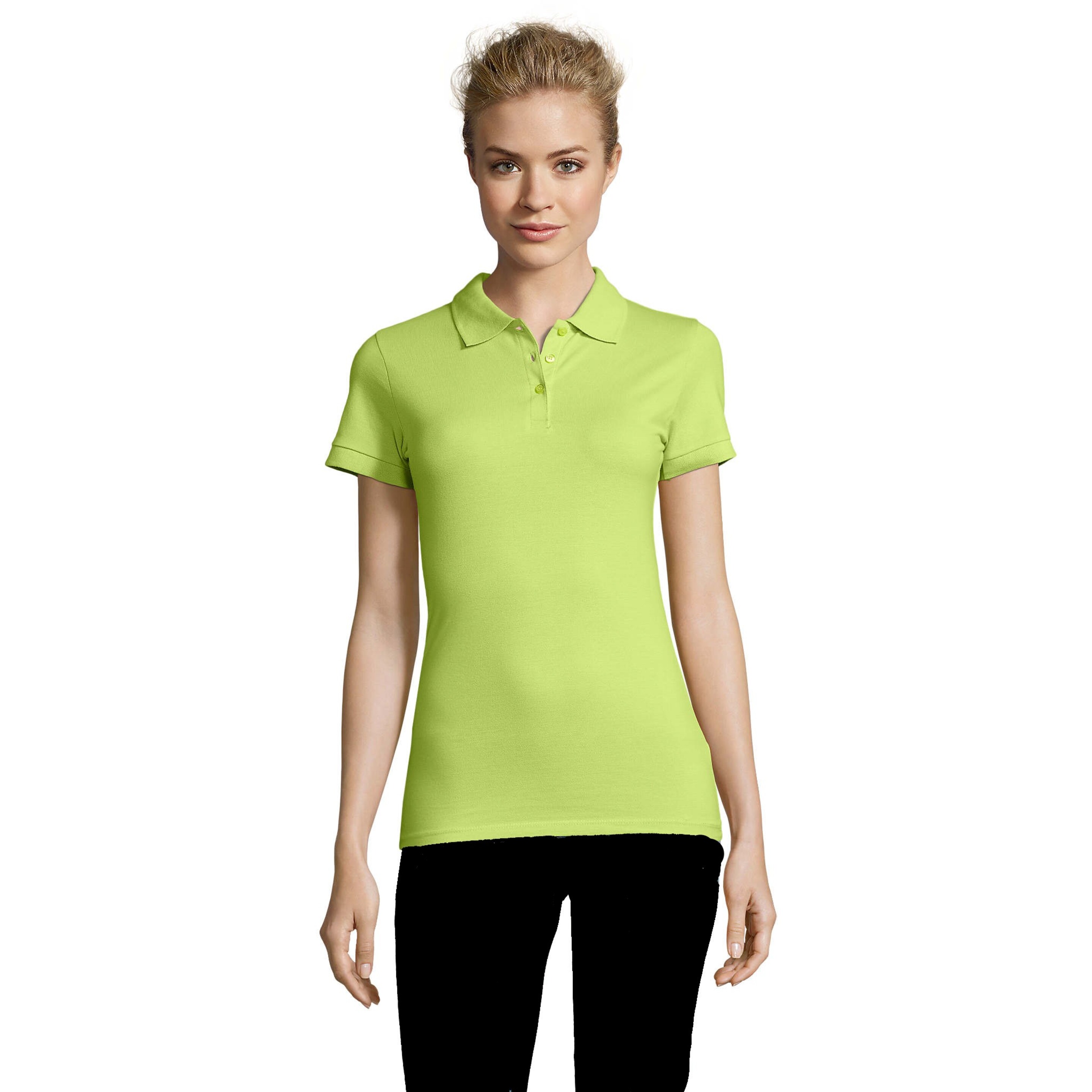 Camisa Polo De Manga Curta Perfeita Para Mulheres - verde-manzana - 