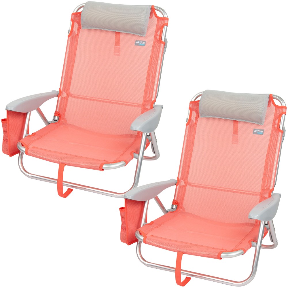 Saving Pack 2 Cadeiras De Praia Multiposições Flamingo Com Almofada E Bolso 51x45x76 Cm Aktive - coral - 