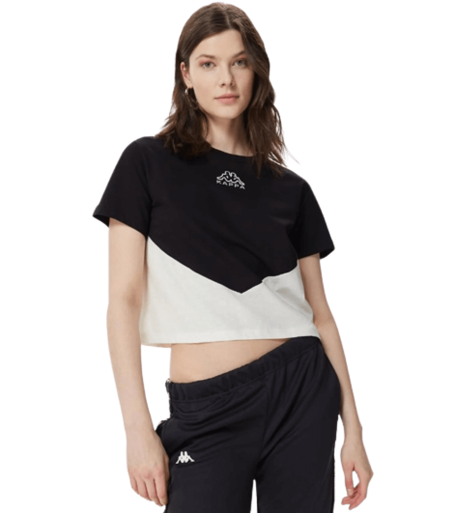 T-shirt Em Algodão De Fitness Mulher Kappa Logo Ece. Preto-branco