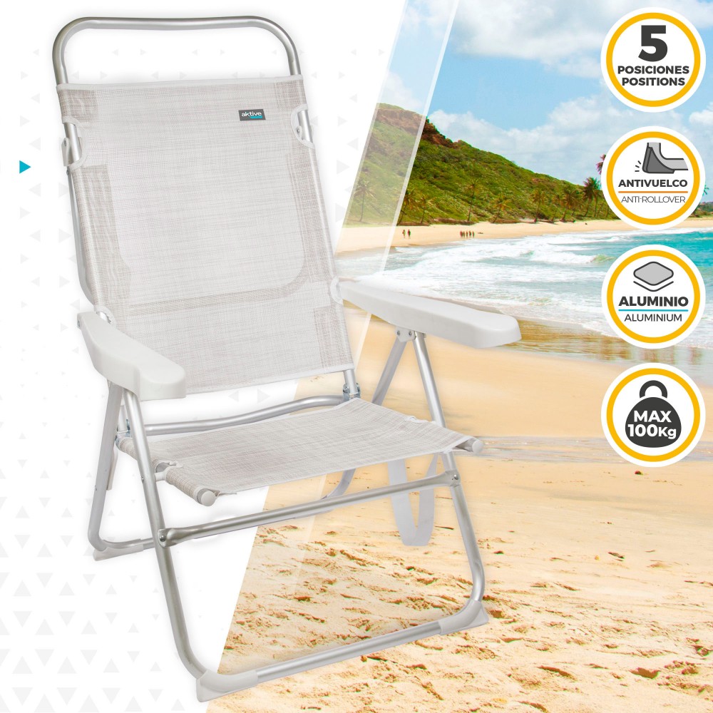 Cadeira Dobrável Multiposição Alumínio Aktive Beach - Bege