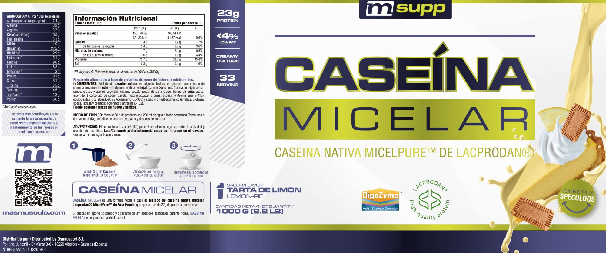 Caseína Micelar Nativa Micelpure™ - 1kg De Mm Supplements Sabor Pastel De Limón