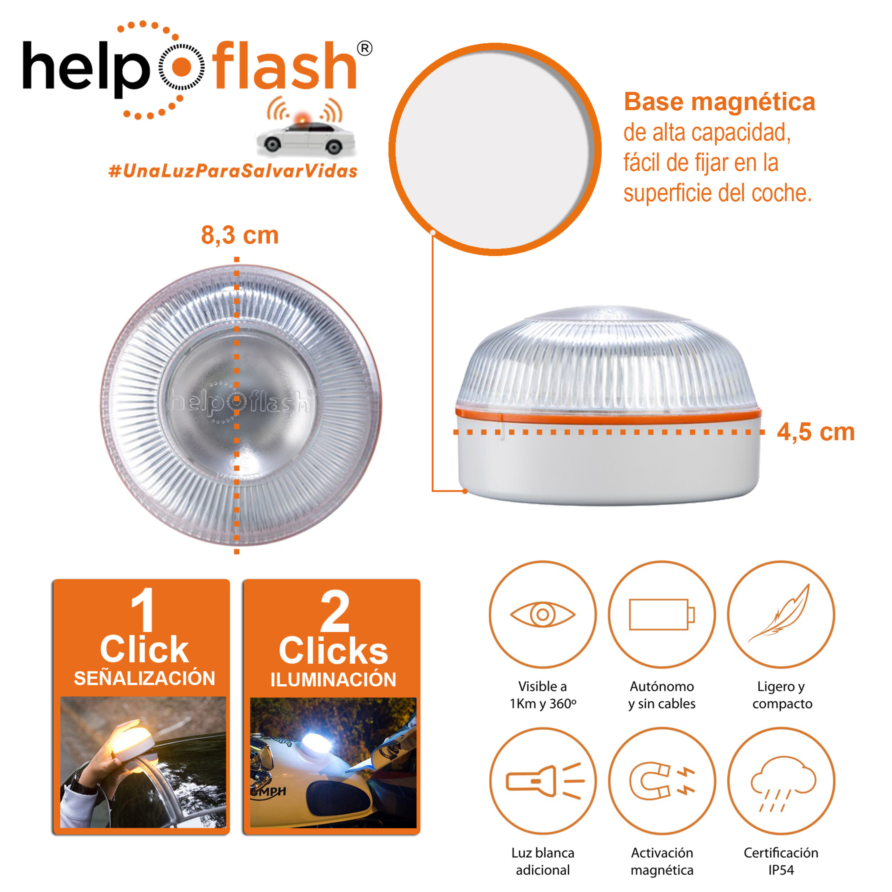 Luz Emergencia Help Flash V16 Homologada - Blanco  MKP