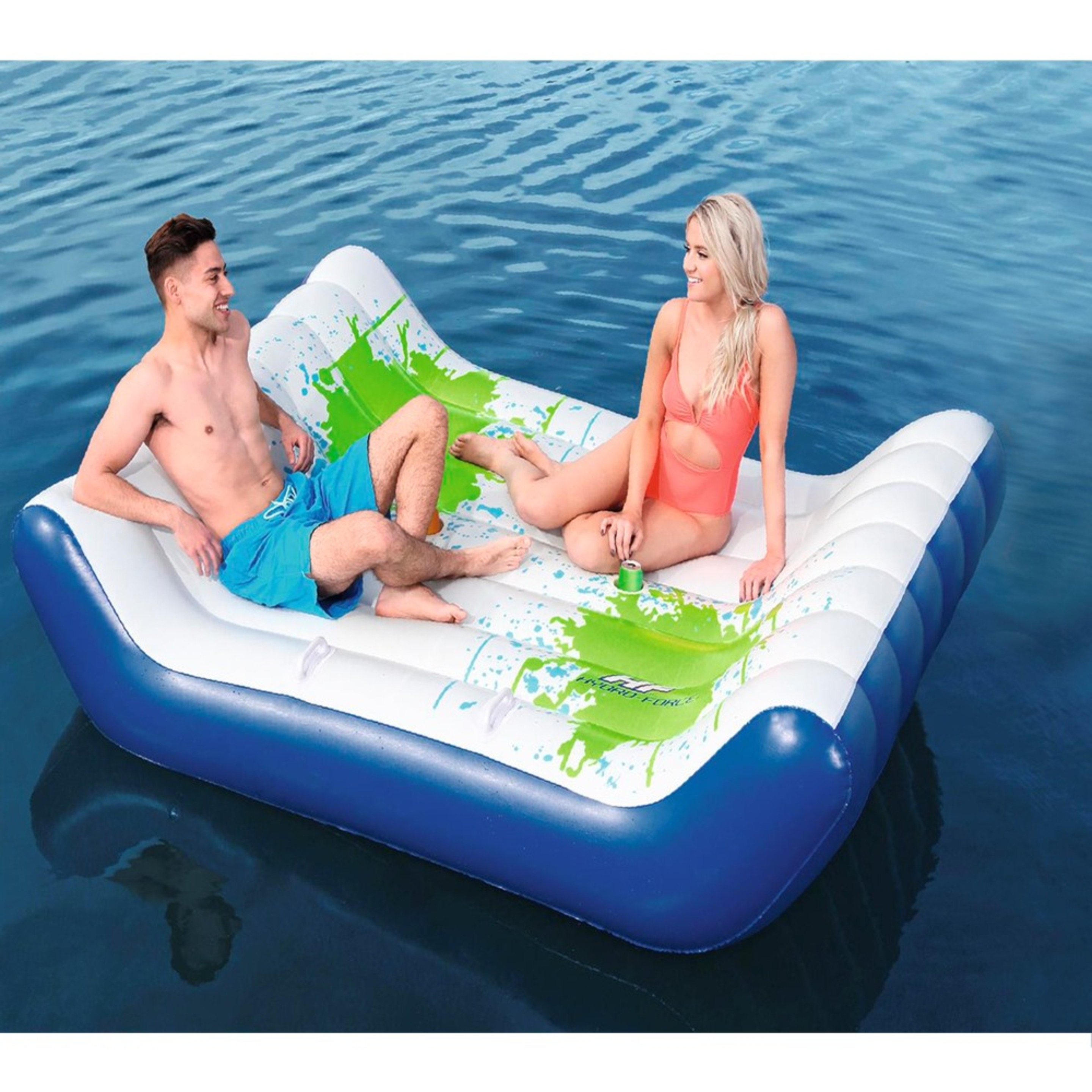 Flotador Gigante De Chill Out Blanco Y Azul De Pvc De 221x174 Cm