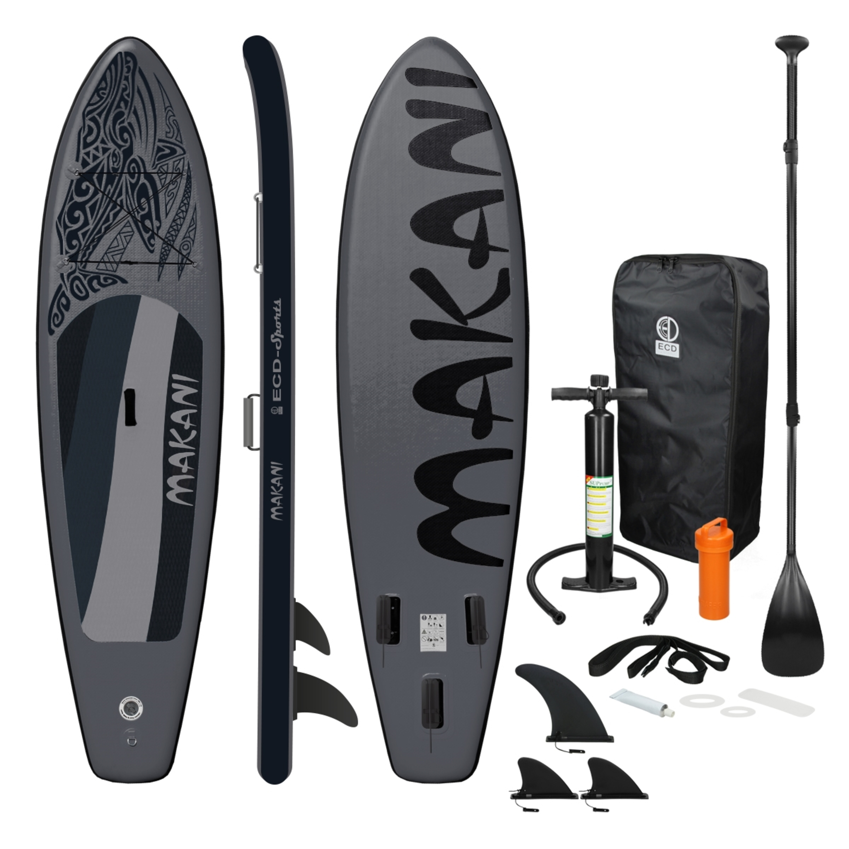 Tabla Hinchable Paddle Surf Sup 3 Makani Con Accesorios - negro-gris - 