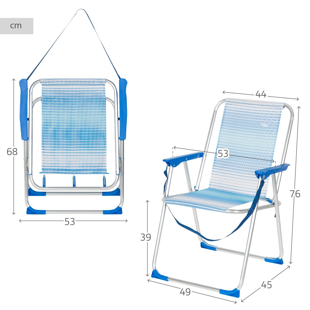 Cadeira Alta Dobrável De Praia Listrada Azul Aktive C/alça De Ombro