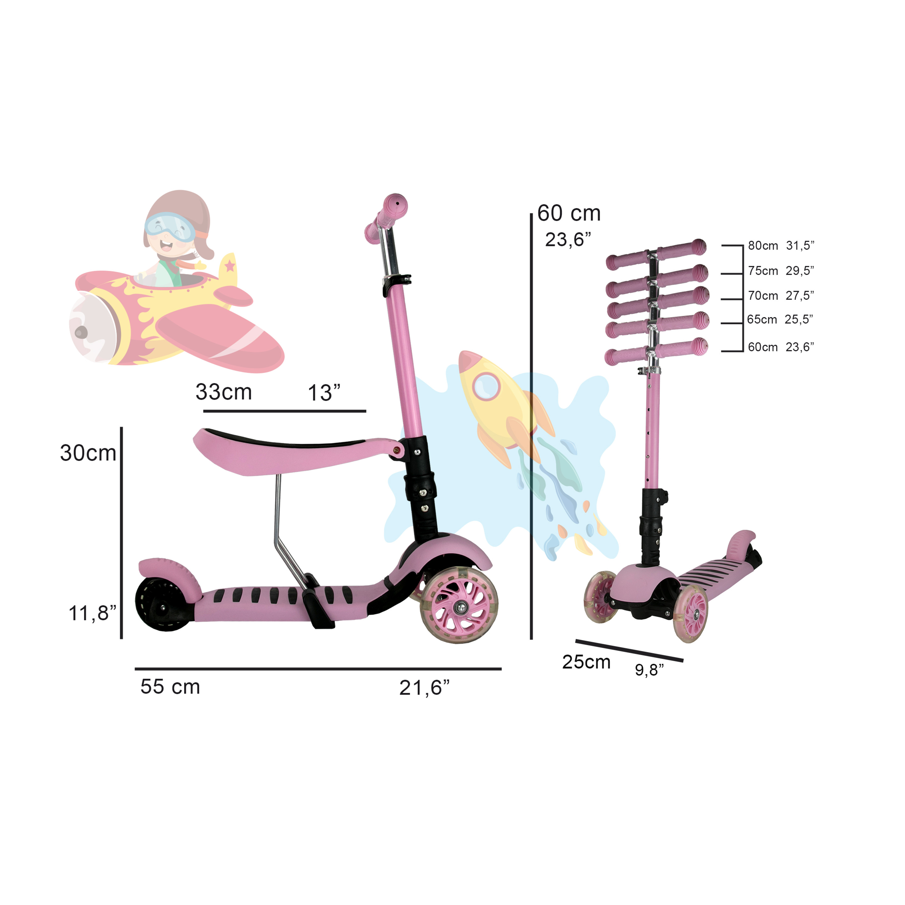 Patinete 2en1 Con Asiento Correpasillos Bicicleta Niños Color Rosa