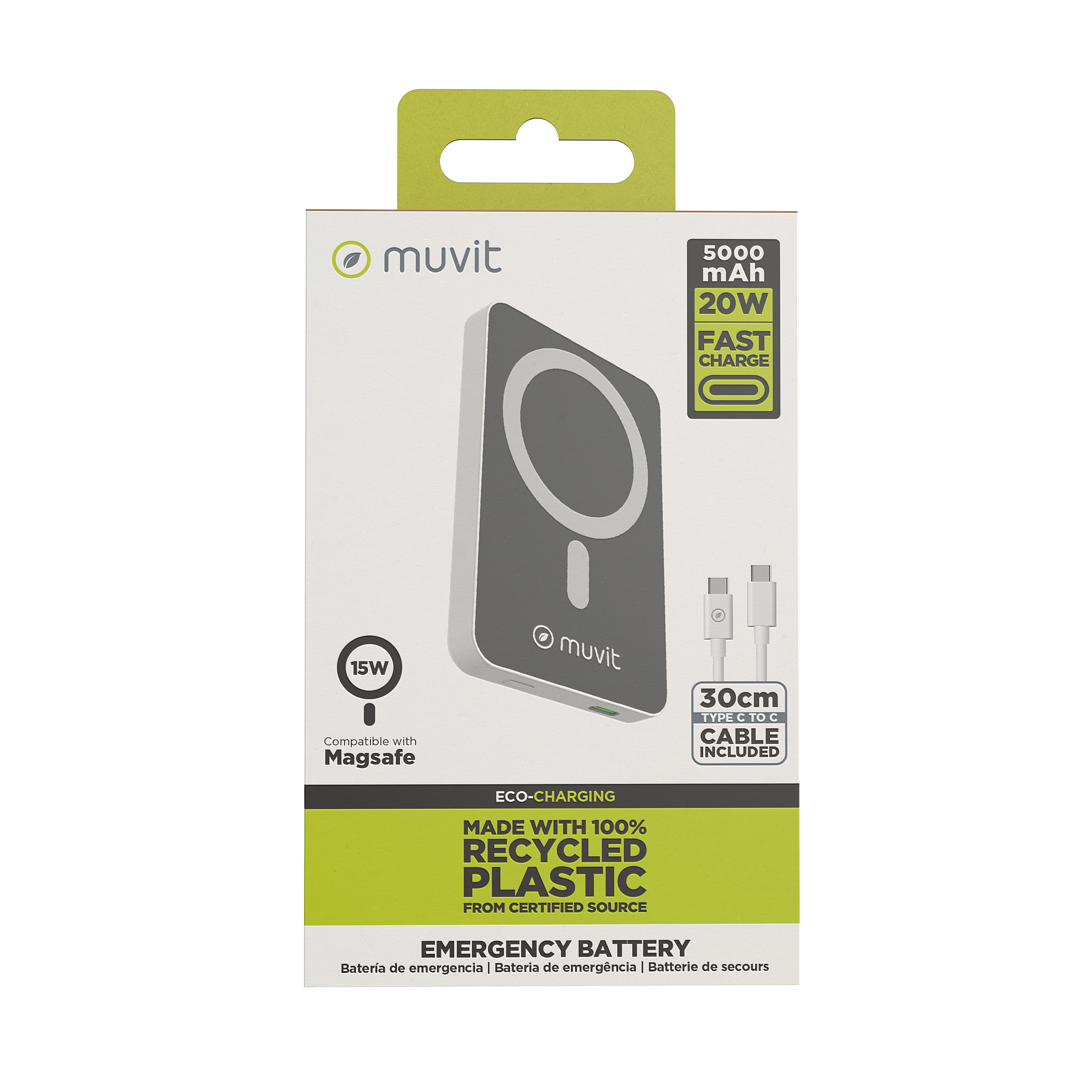 Power Bank 5000 Muvit For Change Mah/15w Magsafe + Output Tipo C  MKP
