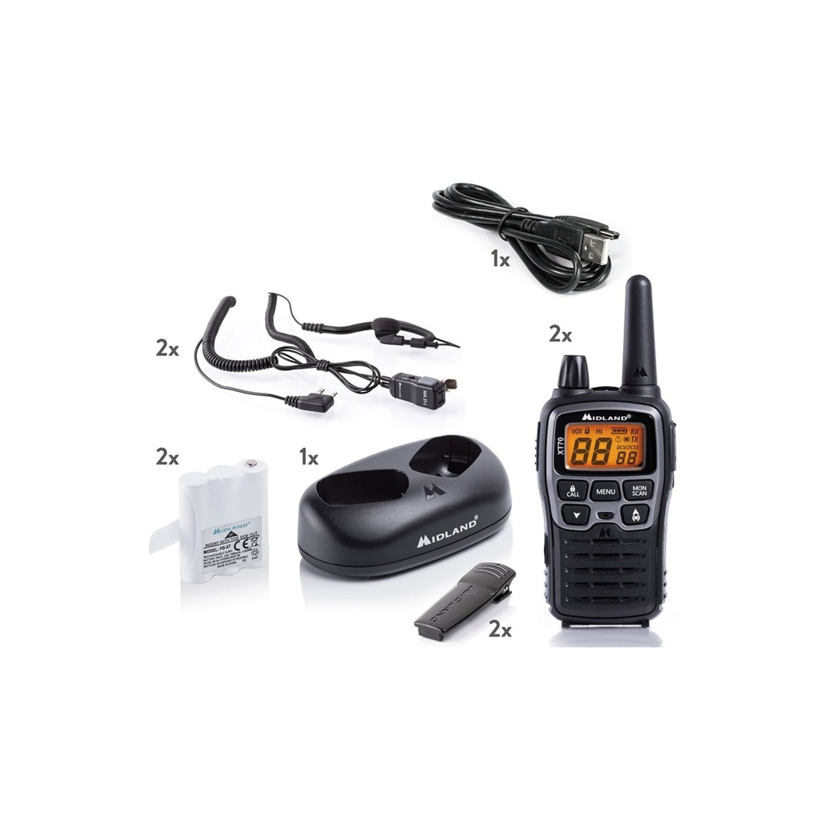 Walkie Talkie Midland Xt70 Alcance 12km Con 2 Microauriculares