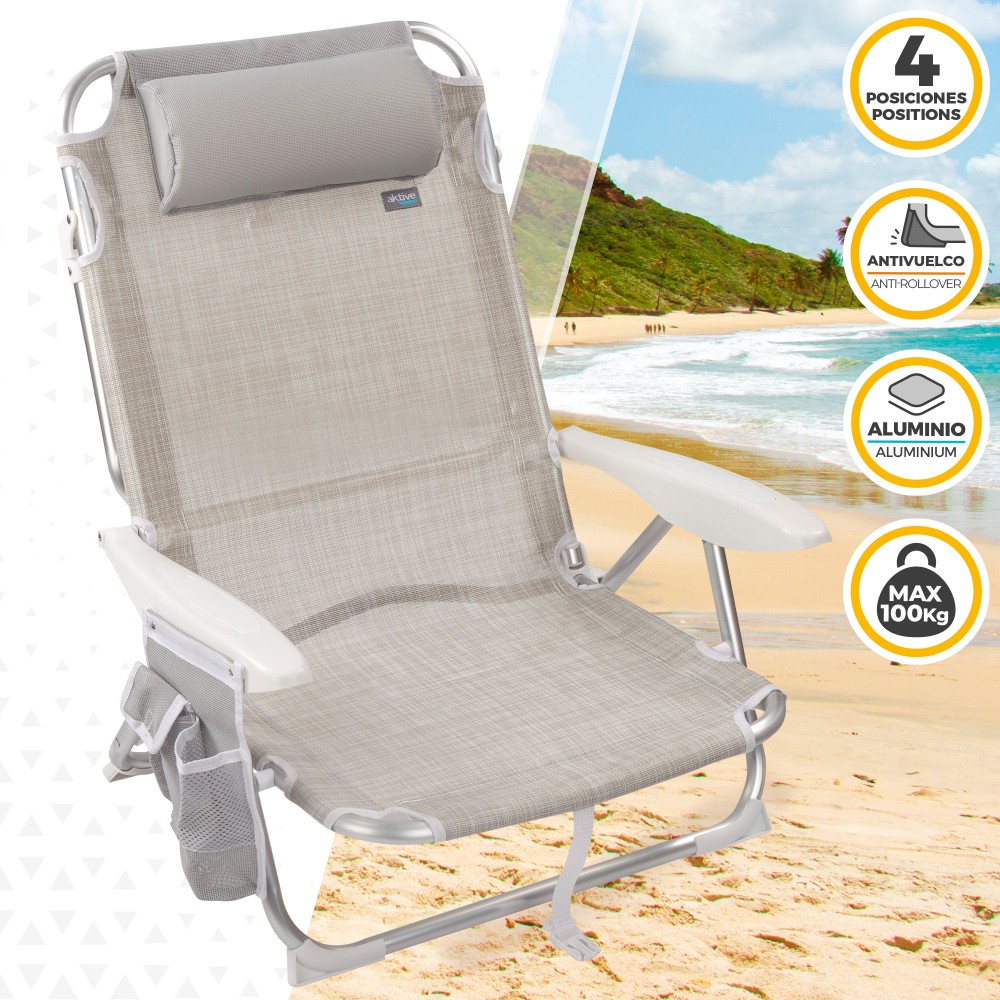 Saving Pack 2 Cadeiras De Praia Multiposições Ibiza Com Almofada E Bolso 51x45x76 Cm Aktive