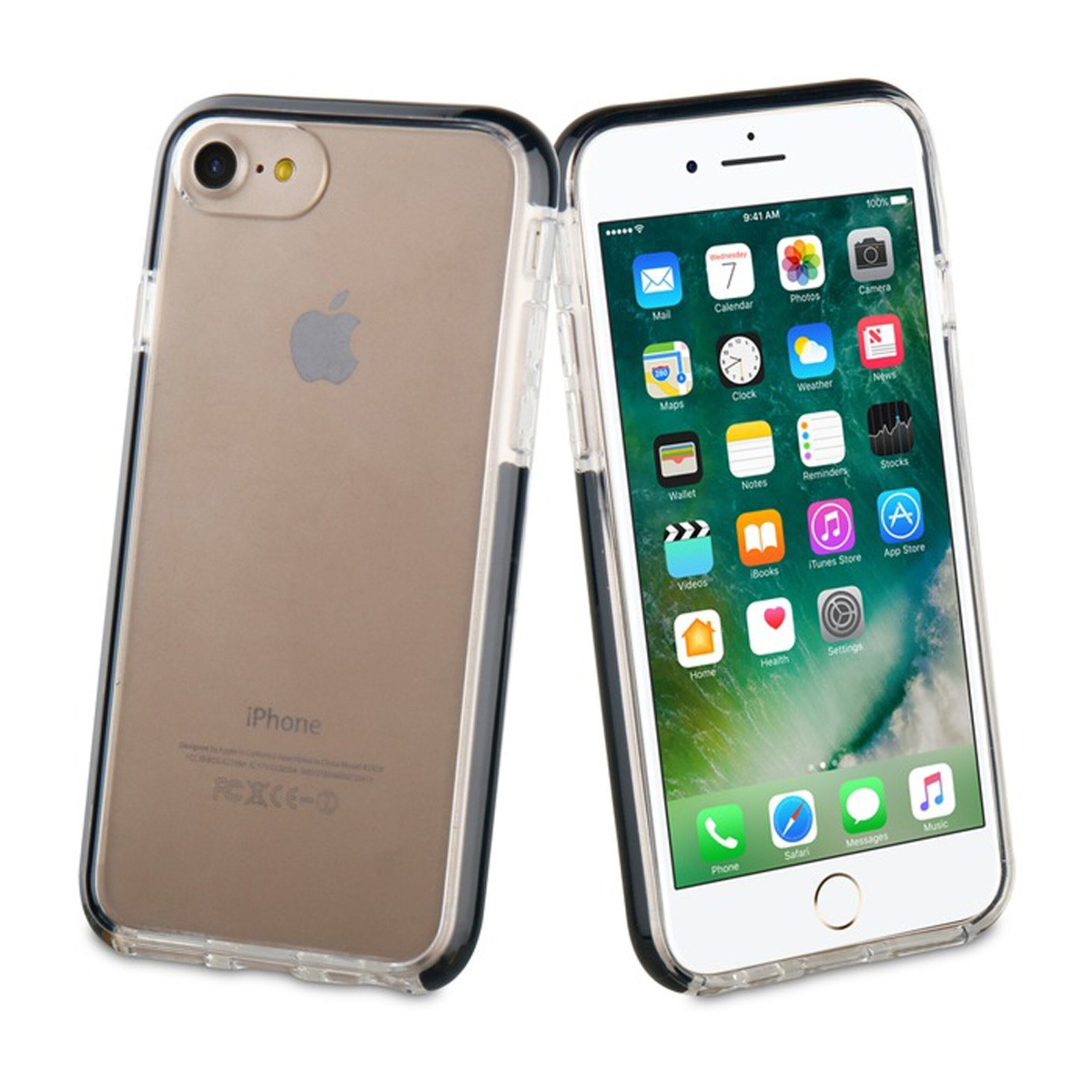 Muvit Tiger Soft Funda Apple Iphone 8/7 Shockproof 2m Transparente + Borde Negro