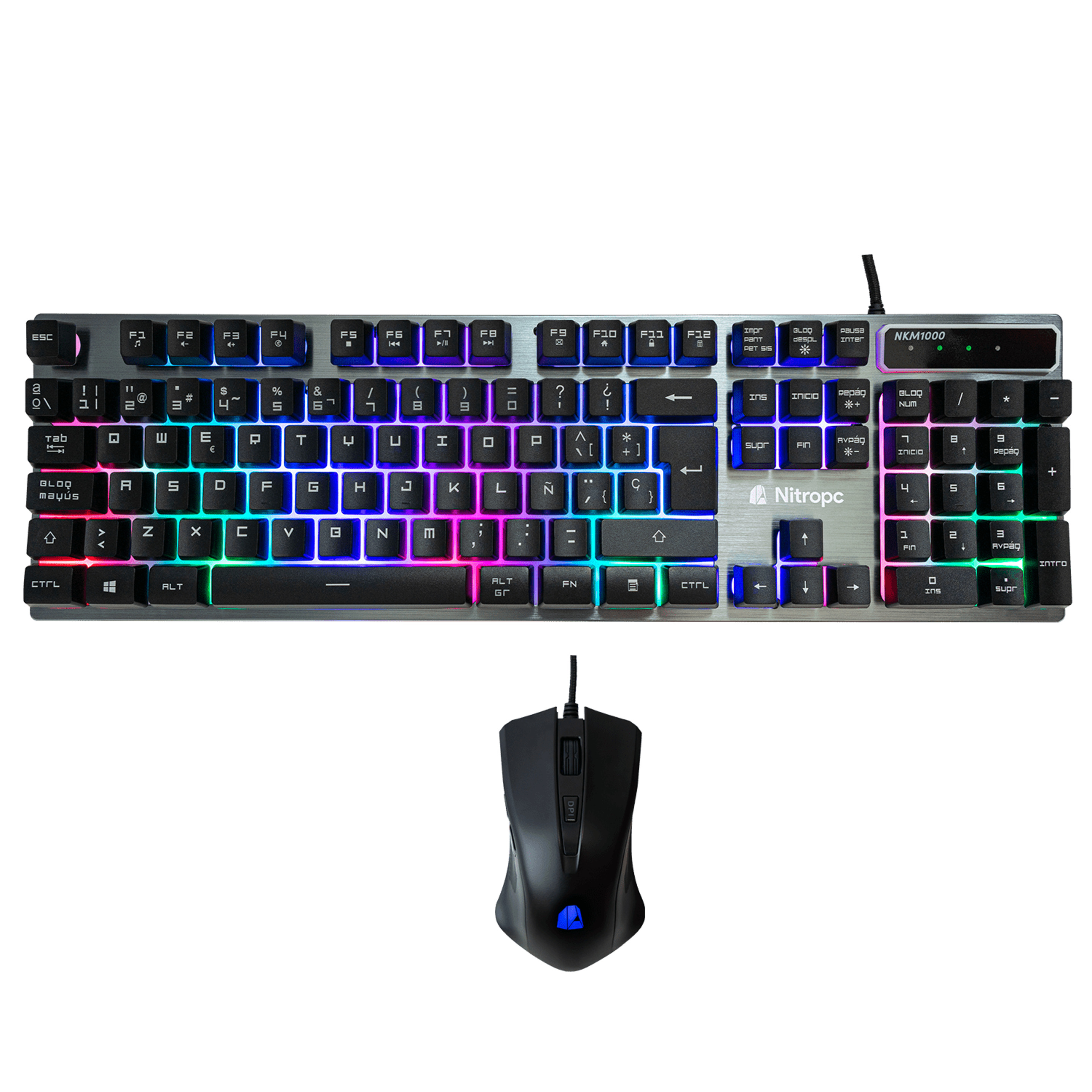 Combinação De Jogos - Nitropc Nkm1000s Com Teclado De Membrana, Rato Com Iluminação Rgb E 8.000 Dpi