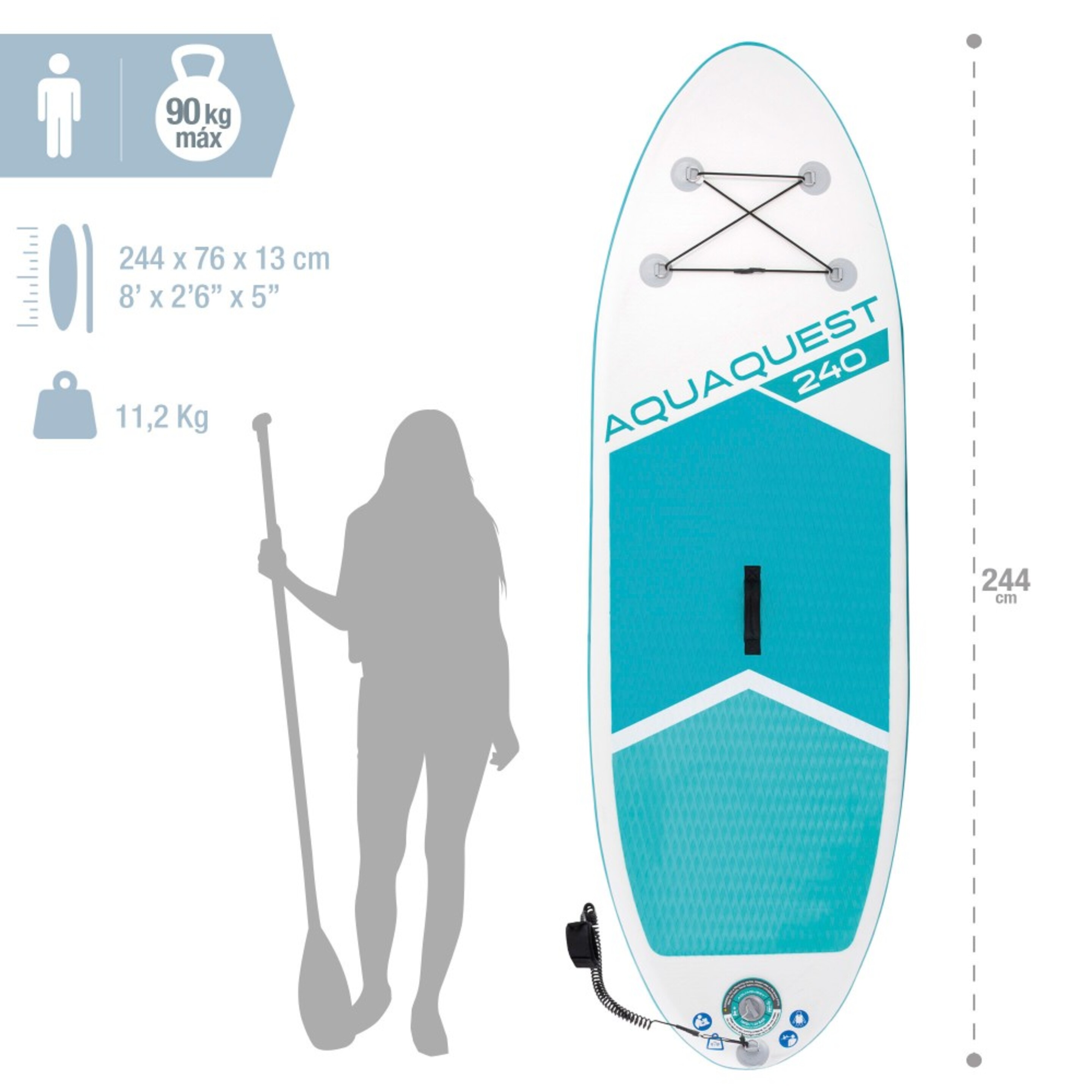 Tabla De Paddle Surf Hinchable Iniciación C/mochila, Remo E Hinchador Intex - Blanco  MKP