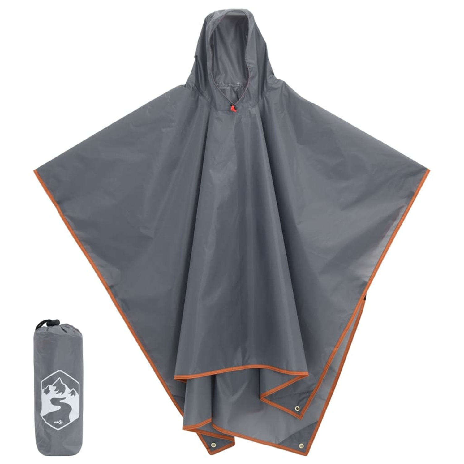 Poncho De Lluvia Con Capucha Diseño 2 En 1 Vidaxl 223x145 Cm - gris-naranja - 