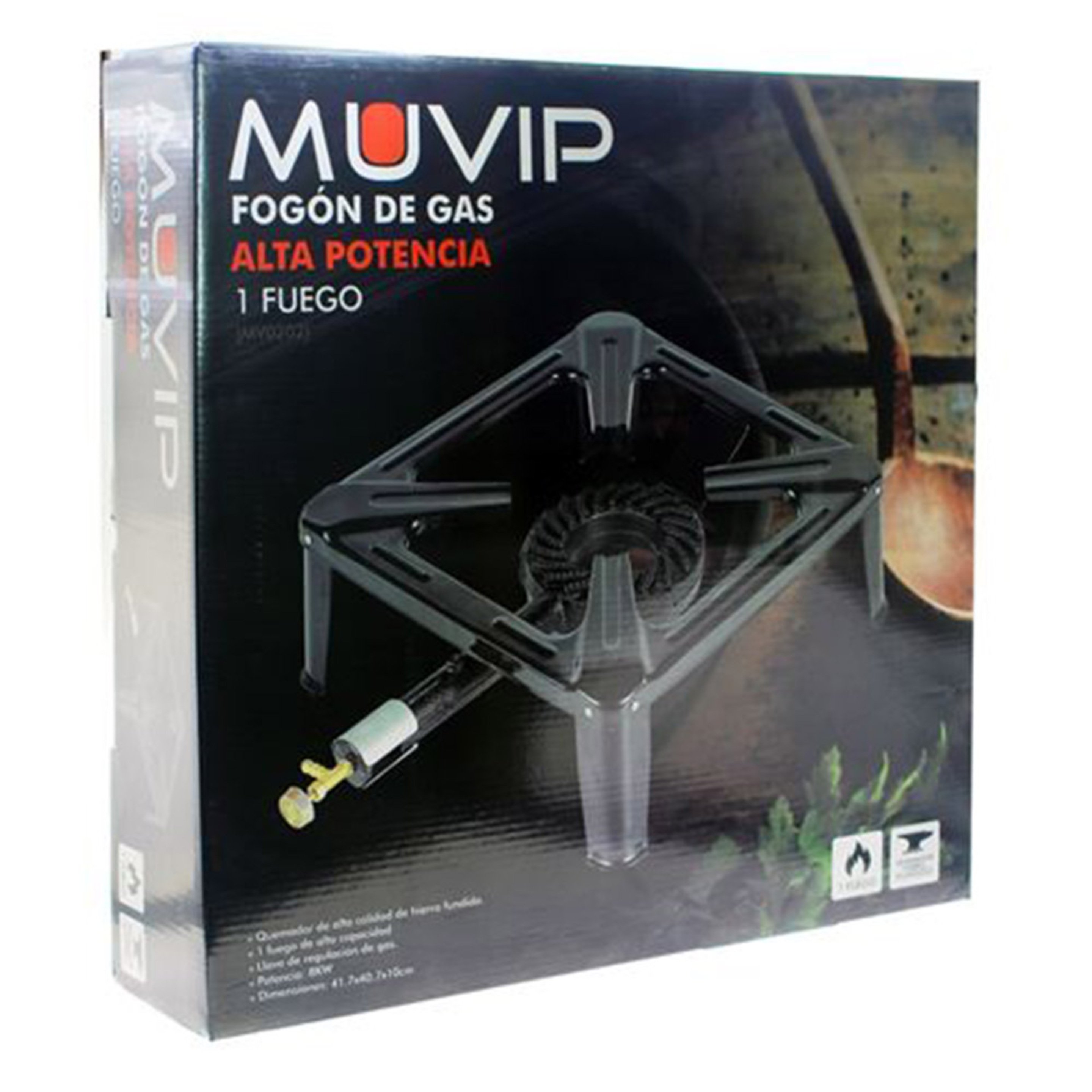 Fogón De Gas Alta Potencia 1 Fuego Muvip - Negro  MKP