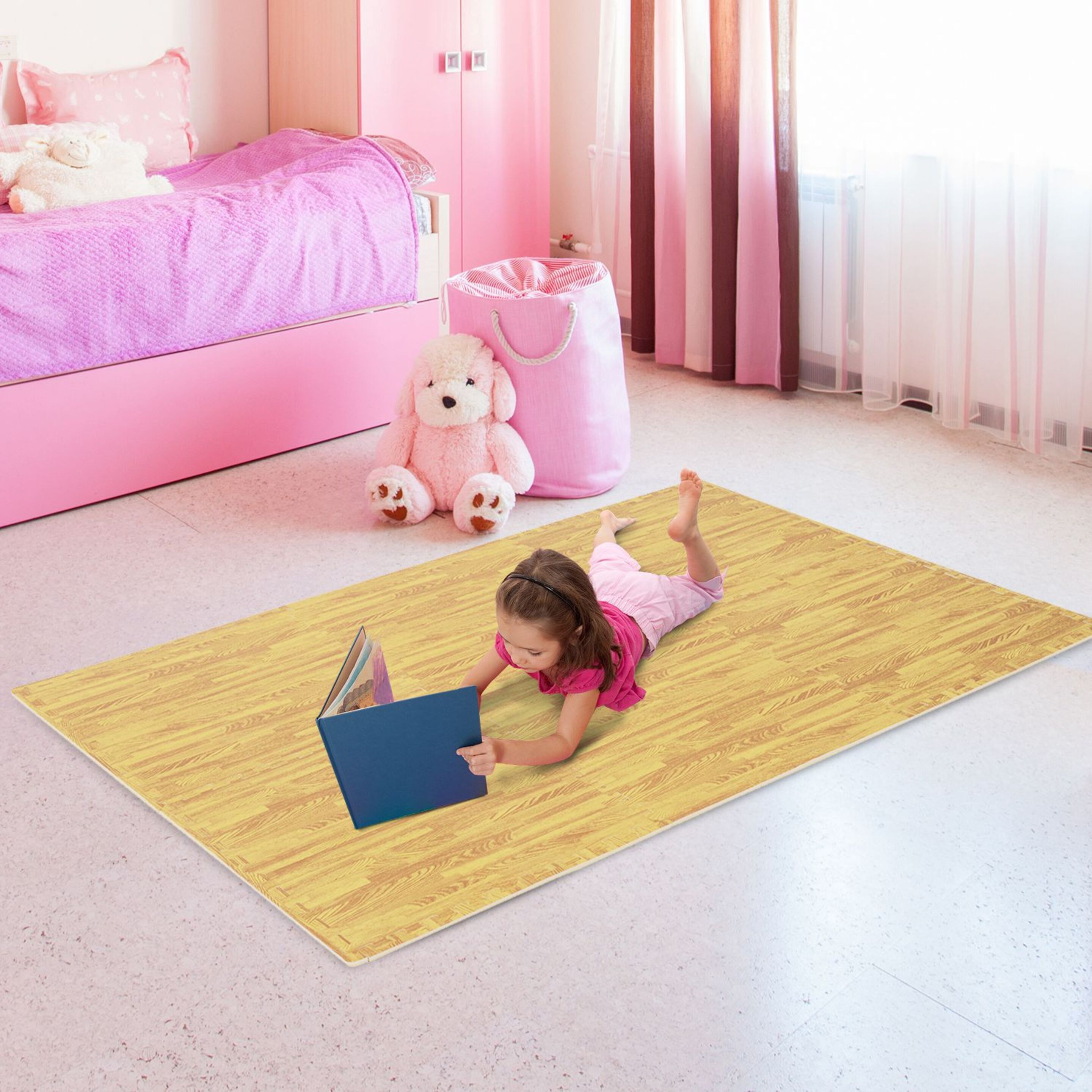 Homcom Alfombra Puzzle Para Niños O Gimnasio Color Madera Goma Espuma Eva 9 Metros Cuadrados