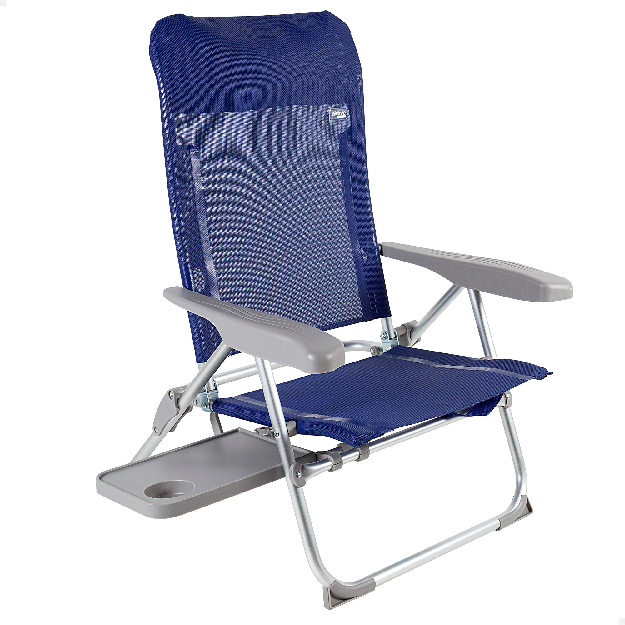 Cadeira De Praia Dobrável Multiposições Slim Com Mesa E Almofada Aktive - azul - 