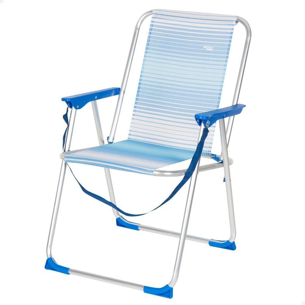Cadeira Alta Dobrável De Praia Listrada Azul Aktive C/alça De Ombro