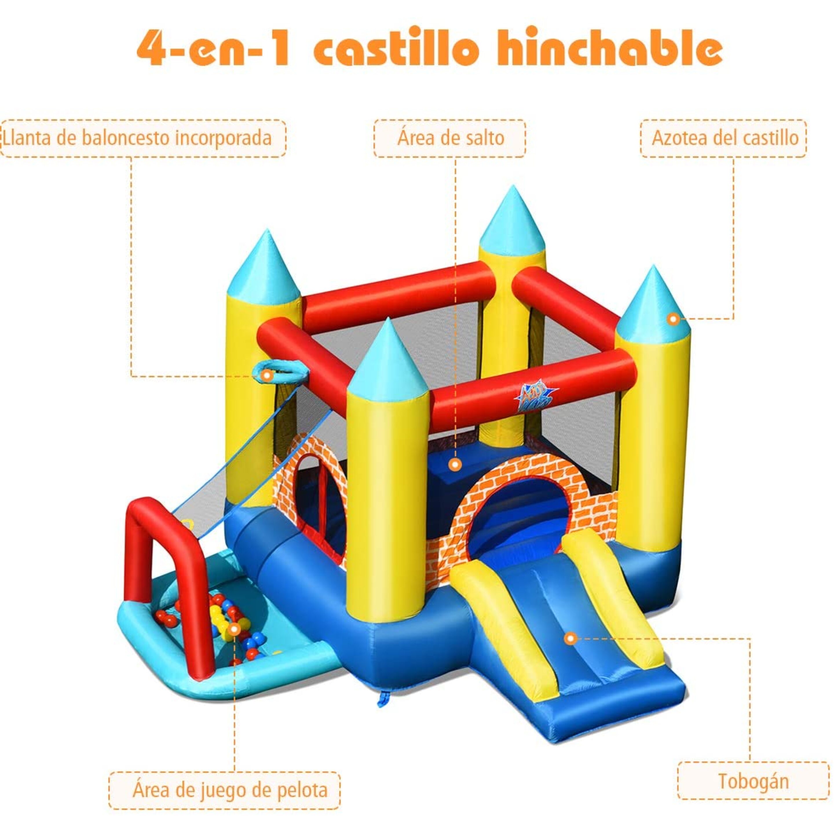 Castillo Hinchable Con Tobogán Y 30 Bolas 300x280x210 Cm