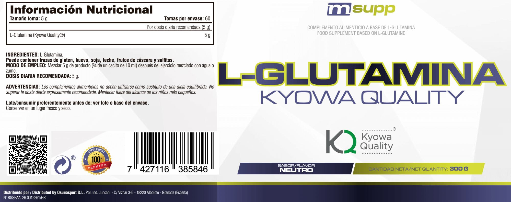 Glutamina Kyowa - 300g De Mm Supplements Sabor Neutro