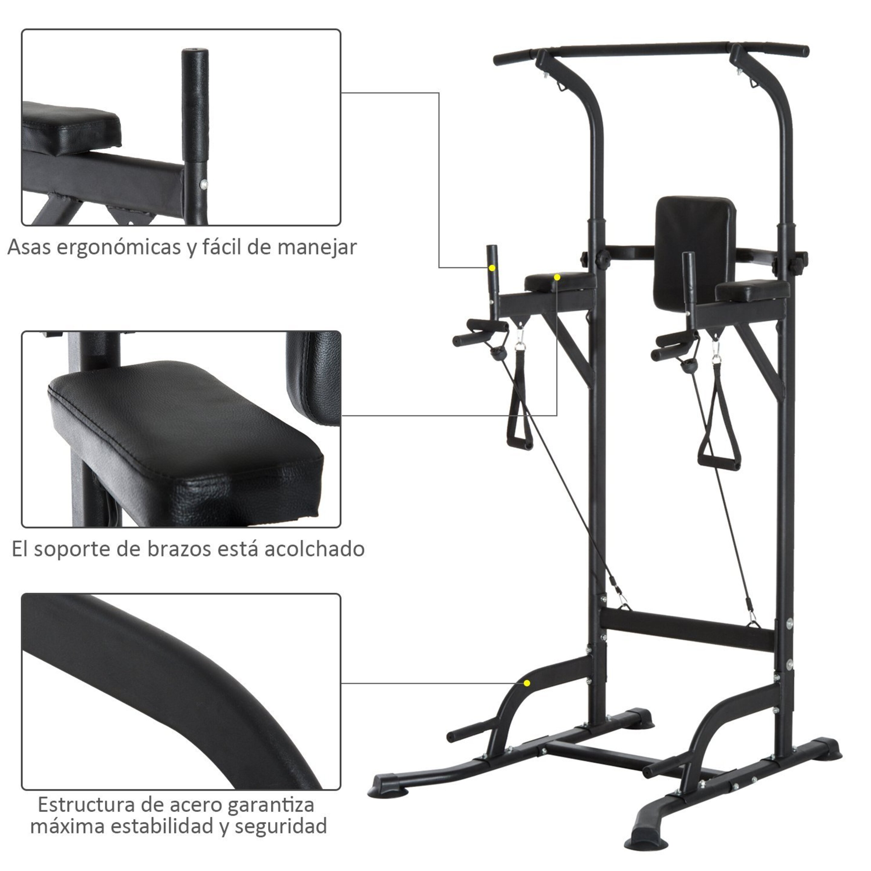 Homcom Power Tower Máquina De Musculación Multiestación 5 En 1 Ejercicios Dip Pull-up Flexiones