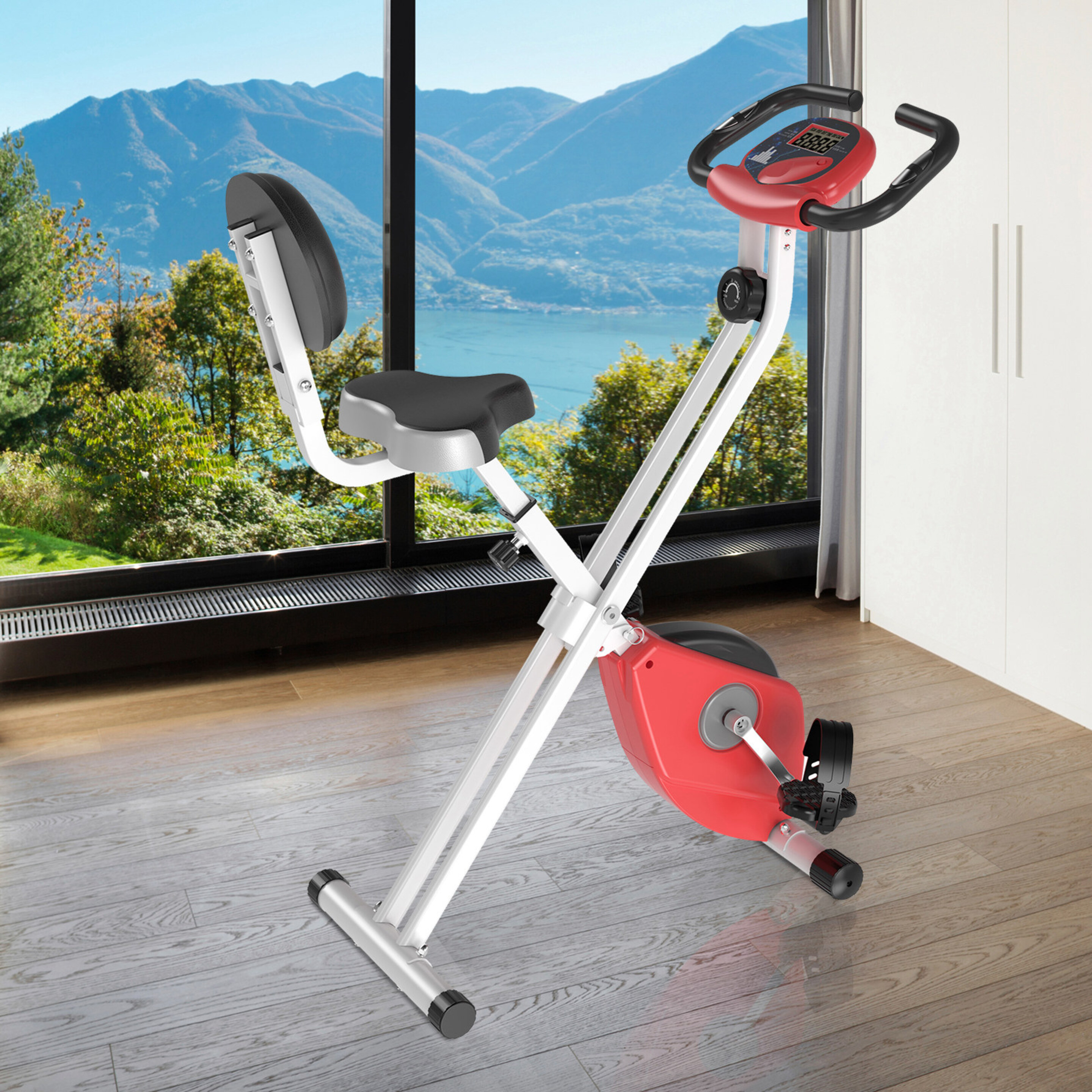 Homcom Bicicleta Estática Para Ejercicios Profesional Bicicleta Vertical Plegable De Forma X Con 8 N