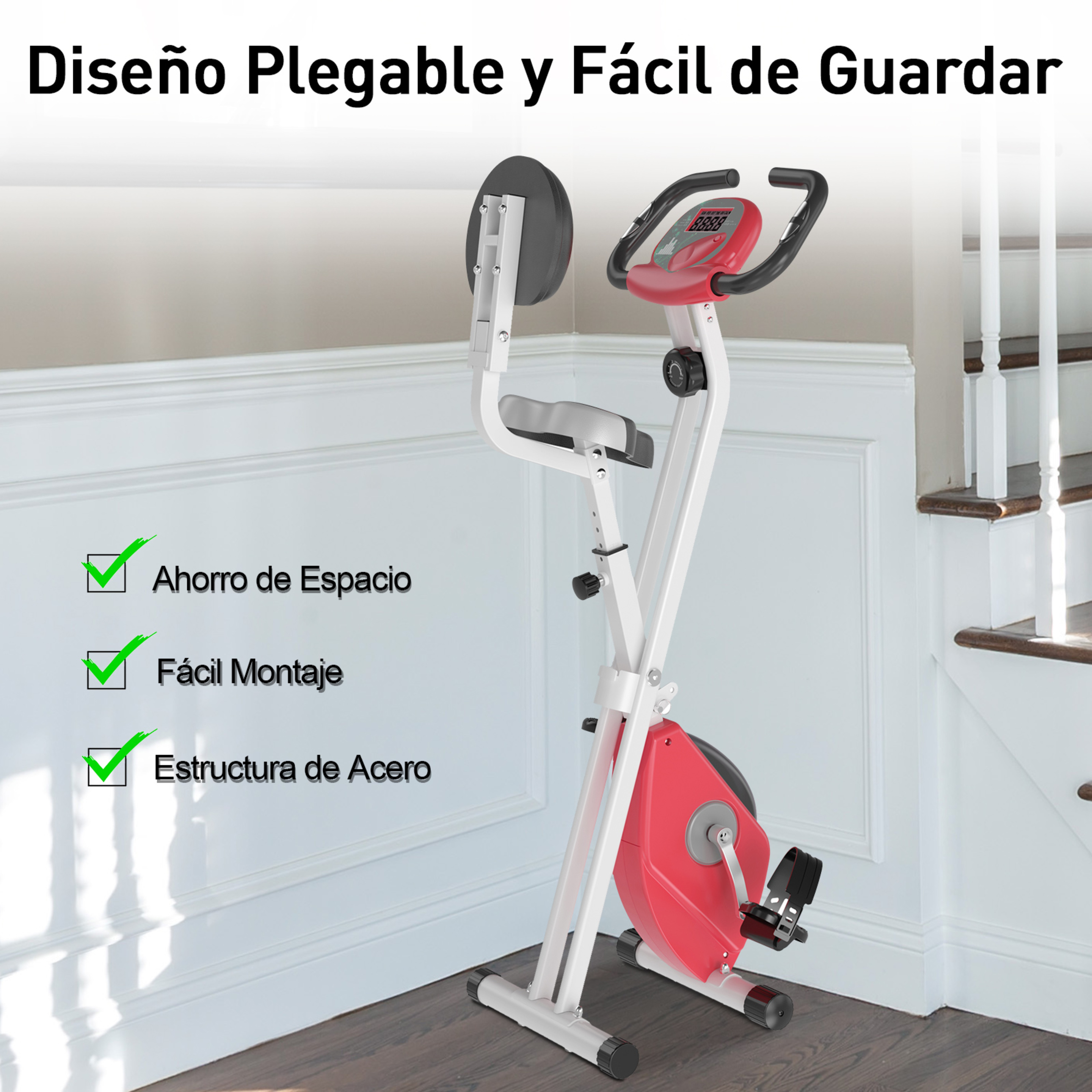 Homcom Bicicleta Estática Para Ejercicios Profesional Bicicleta Vertical Plegable De Forma X Con 8 N