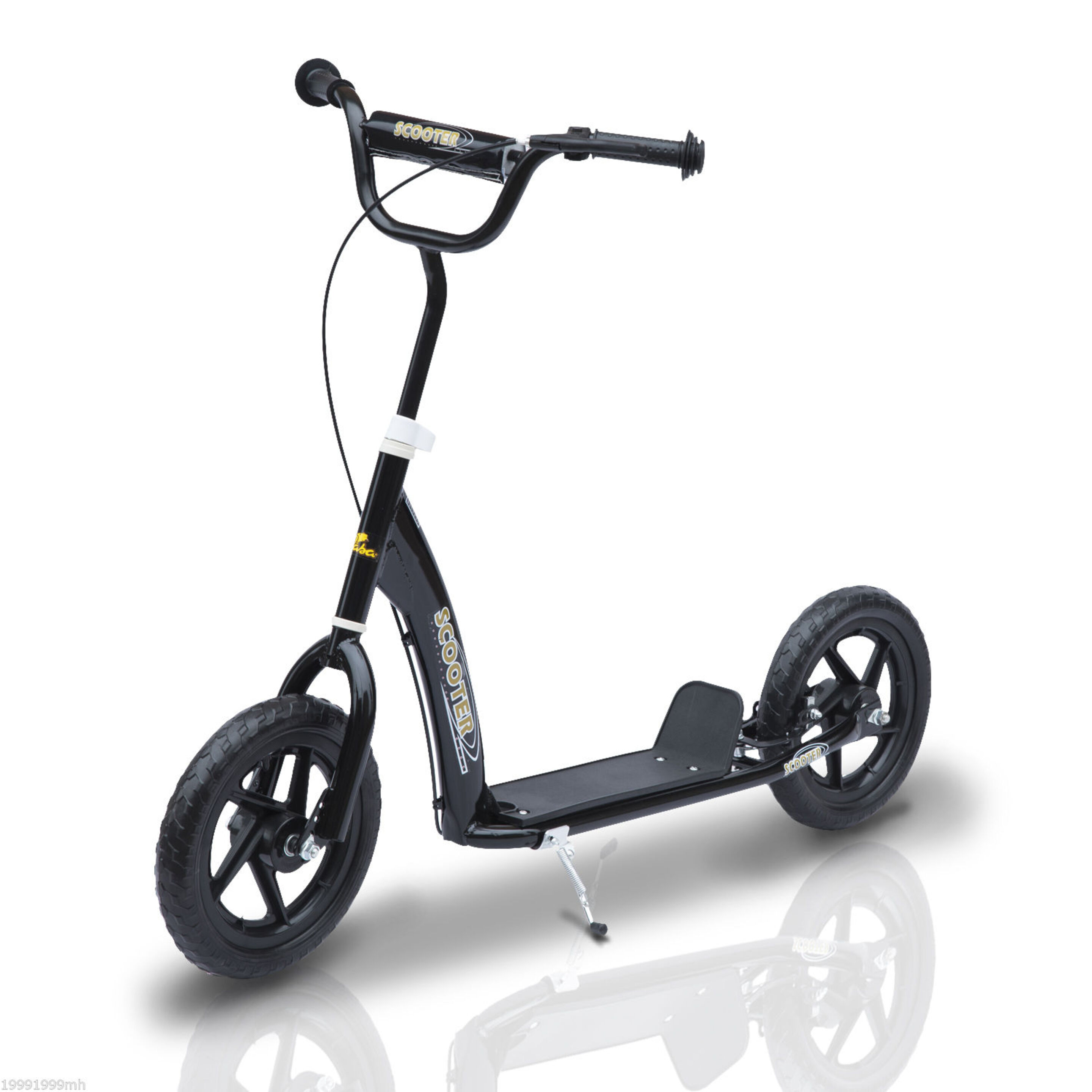 Homcom® Patinete Scooter 2 Ruedas Manillar Ajustable Negro 120x52x75-86cm Con Ruedas Grandes