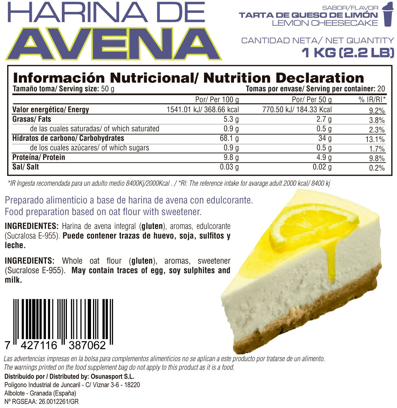 Harina De Avena - 1kg De Mm Supplements Sabor Tarta De Queso Con Limon