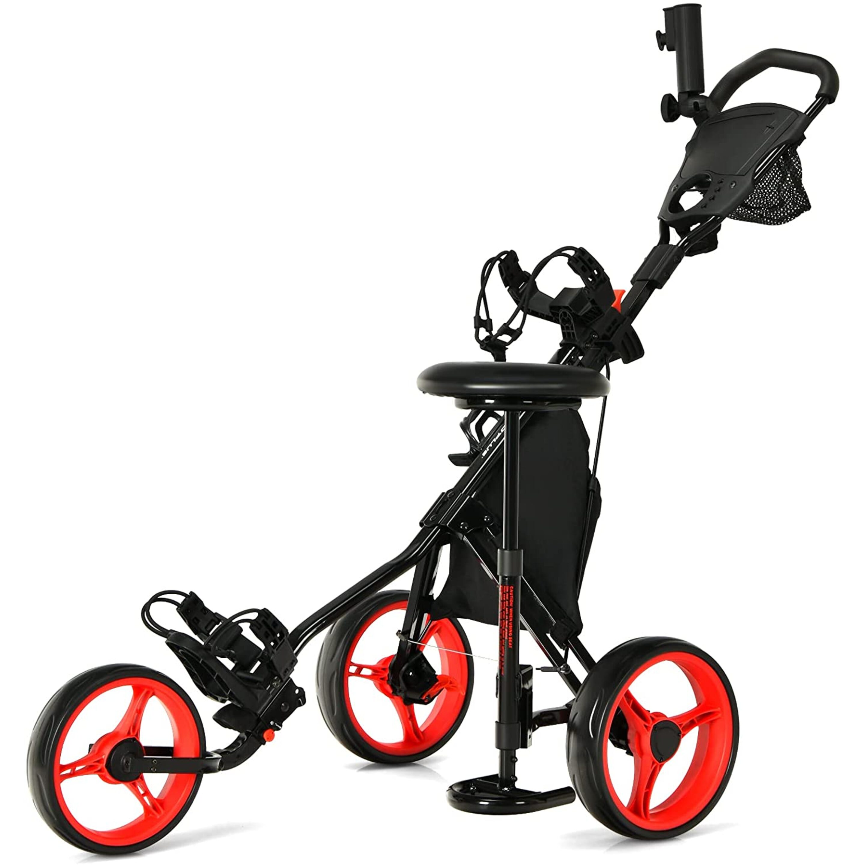 Carro De Golf Con 3 Ruedas Y Plegable 4 Posiciones Regulables En Altura Costway - negro-rojo - 